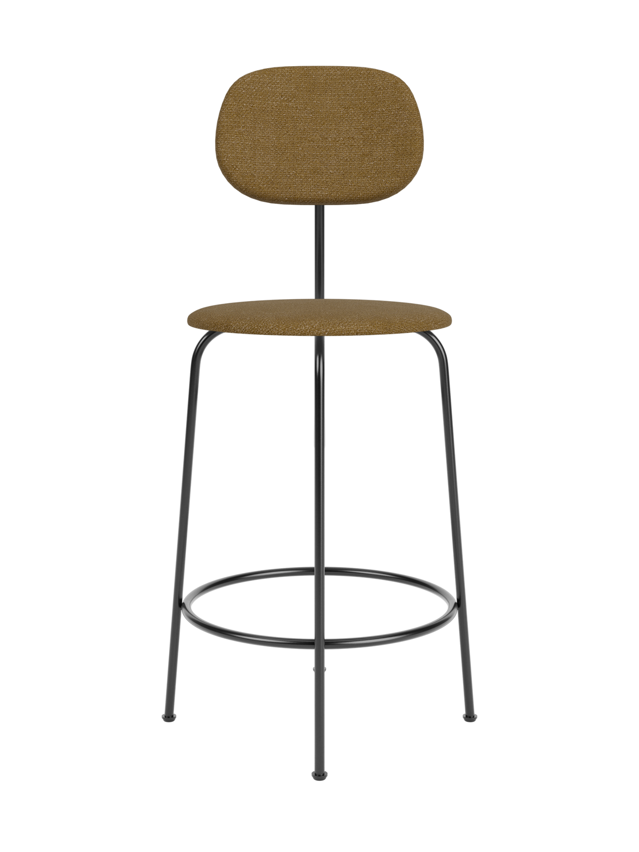 Front view of the Afteroom Counter Chair Plus, Fully Upholstered, with brown textured upholstery and a slim, black frame.