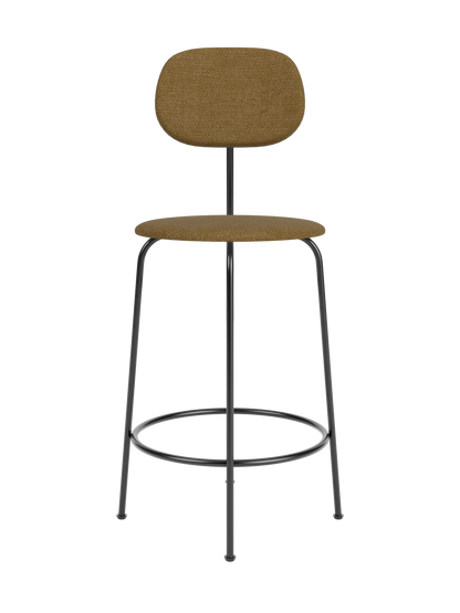 Front view of the Afteroom Counter Chair Plus, Fully Upholstered, with brown textured upholstery and a slim, black frame.