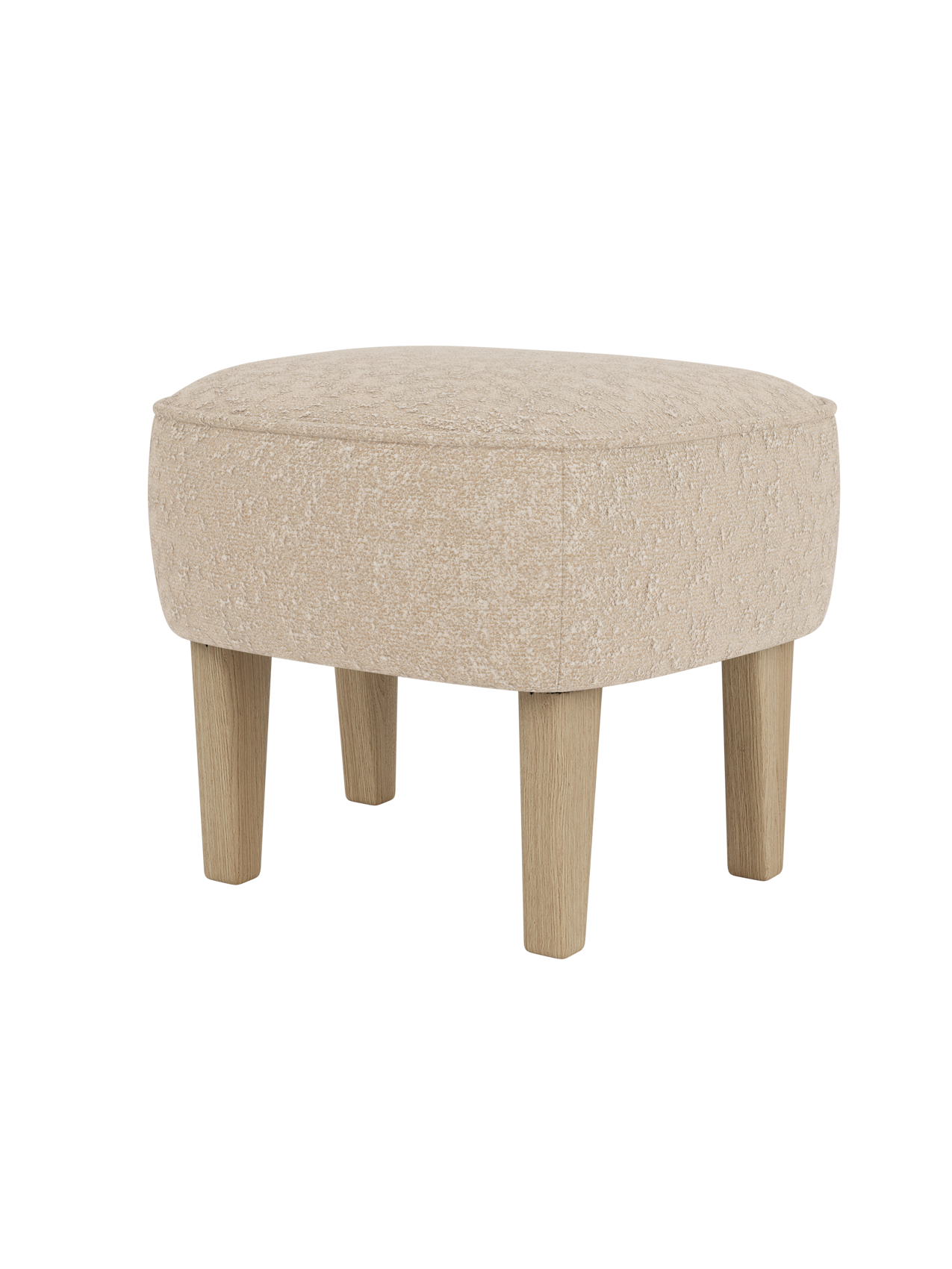 The Ingeborg Ottoman by Flemming Lassen, upholstered in a textured light beige fabric with four solid natural oak legs.