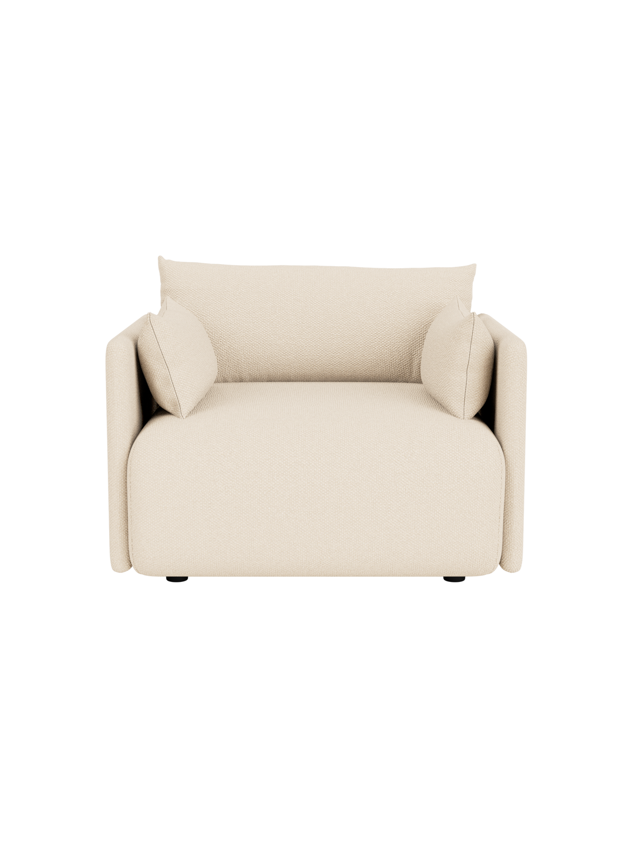 Top-down view of the Offset Sofa 1-seater upholstered in Logan Jasmine, a light textured fabric, on a black background.
