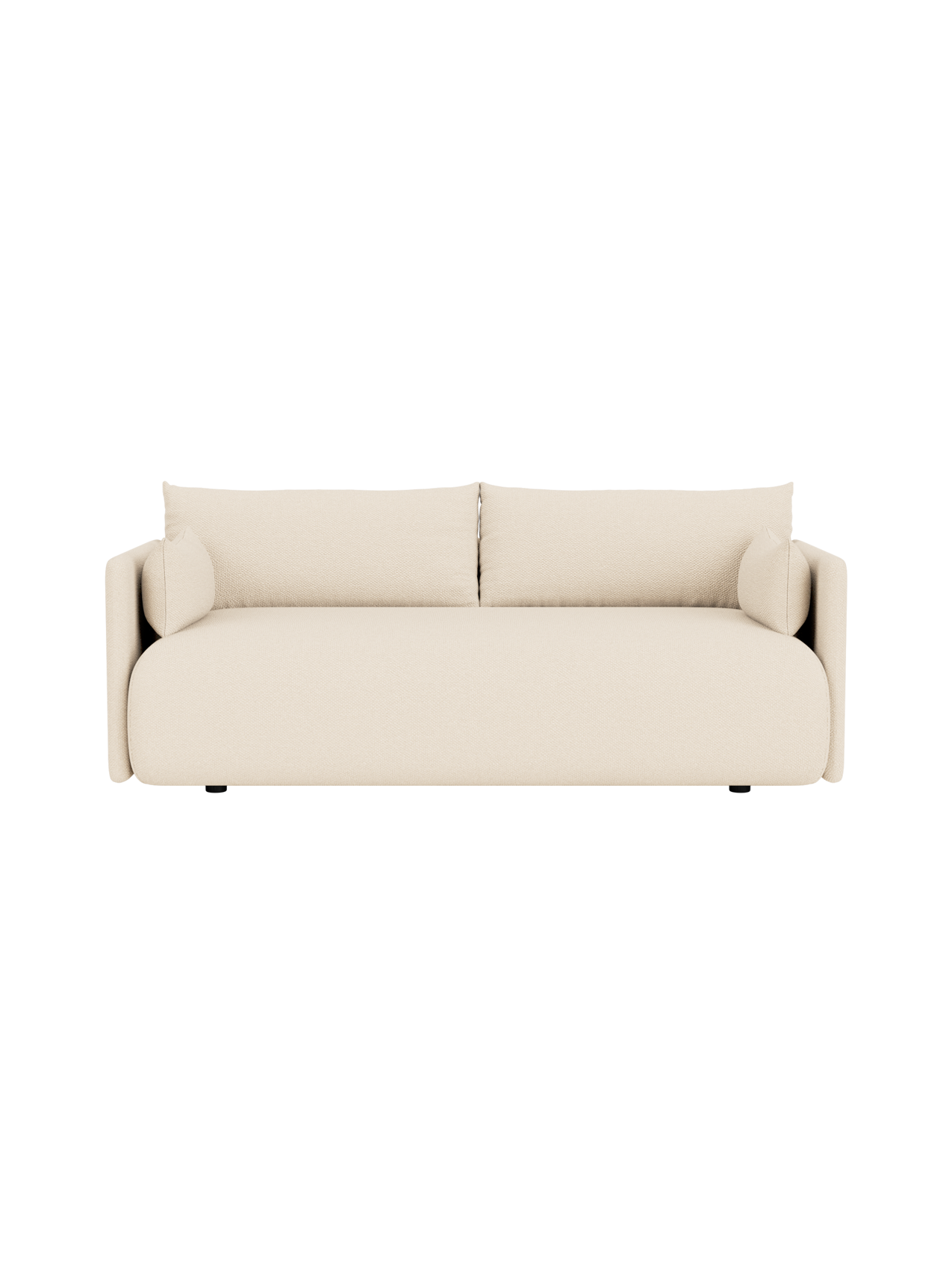 Front view of the Offset Sofa, a 2-seater model in a textured, light cream Logan Jasmine fabric, against a black background.