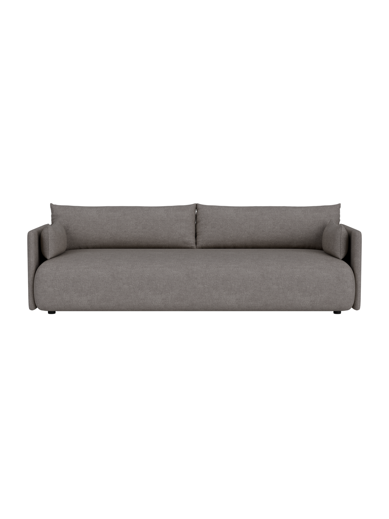 A front view of the Offset Sofa, a 3-seater upholstered in textured, light-coloured Audo Bouclé 16, on a black background.