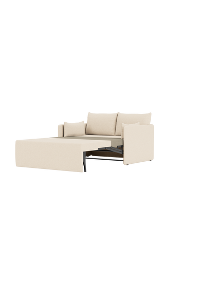 A side view of the 2-seater Offset Sofa Bed in Logan Jasmine fabric, shown with the bed section extended.