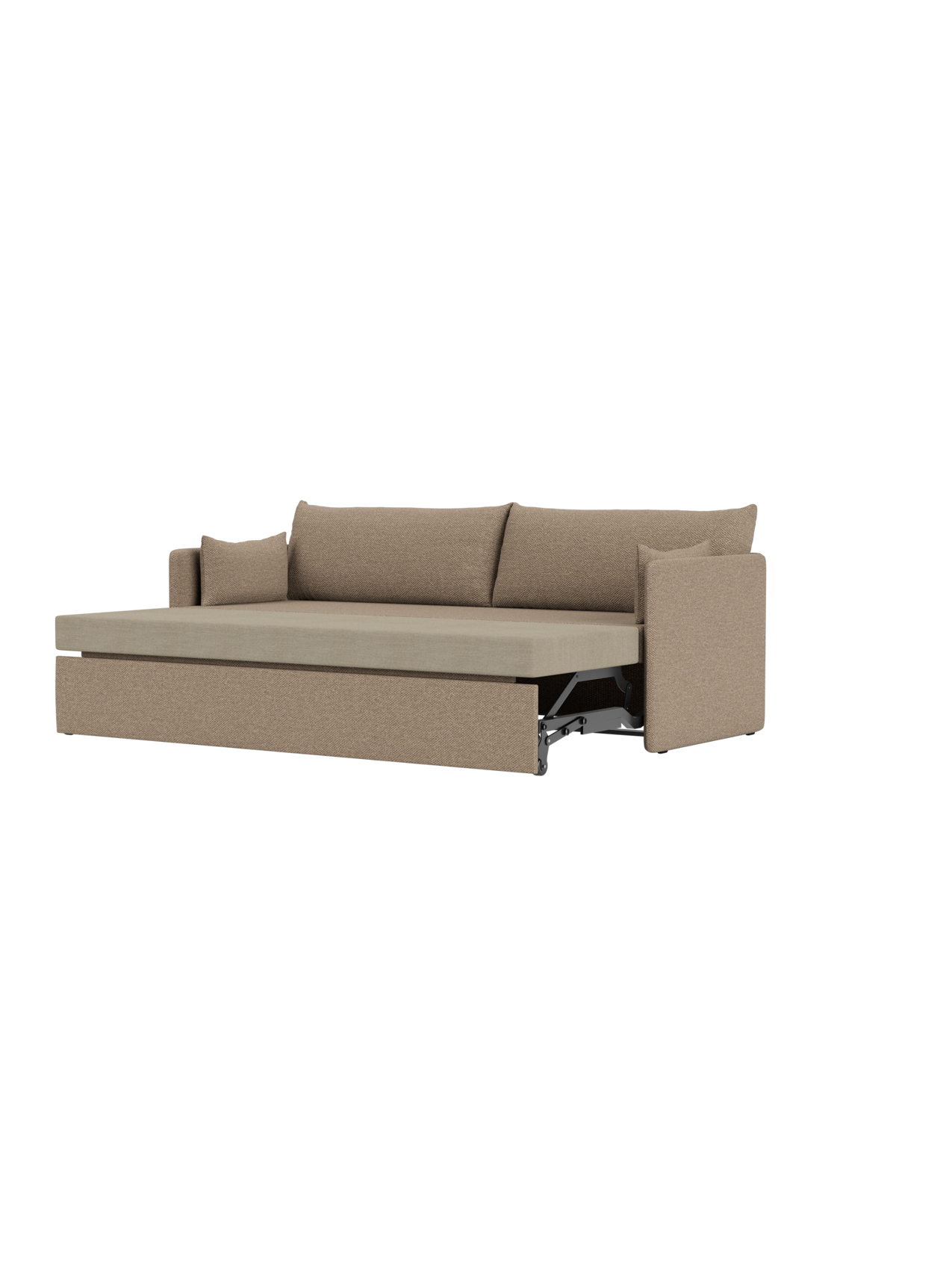 A three-quarter view of the 3-seater Offset Sofa Bed in Logan Flint fabric, pulled out into its open bed position.
