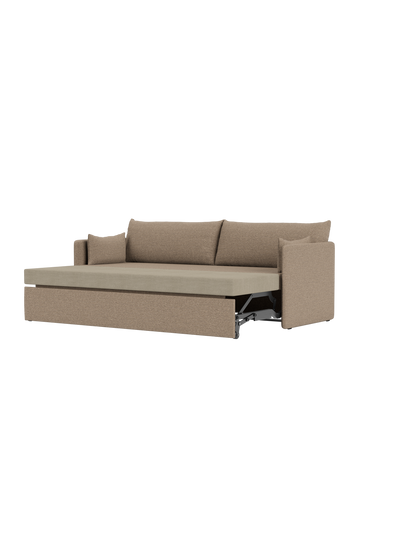 A three-quarter view of the 3-seater Offset Sofa Bed in Logan Flint fabric, pulled out into its open bed position.