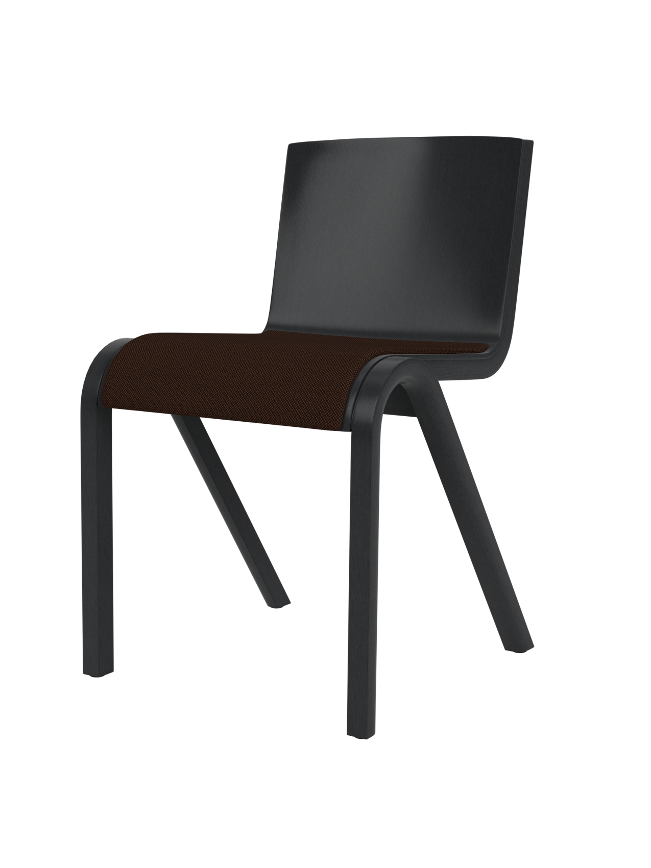 A Ready Dining Chair with a seat upholstered in brown Hallingdal fabric and a black painted oak frame, shown at an angle.