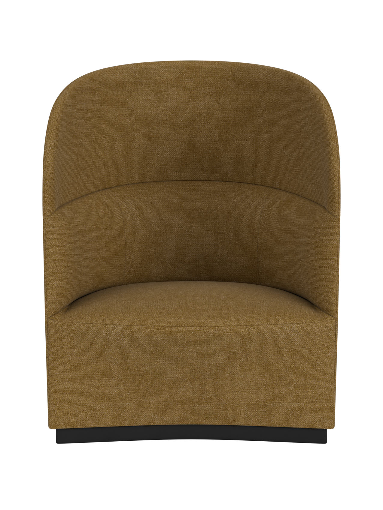 A front-on view of the Tearoom Lounge Chair, High Back, upholstered in a textured, brownish-gold Audo Bouclé 06 fabric.