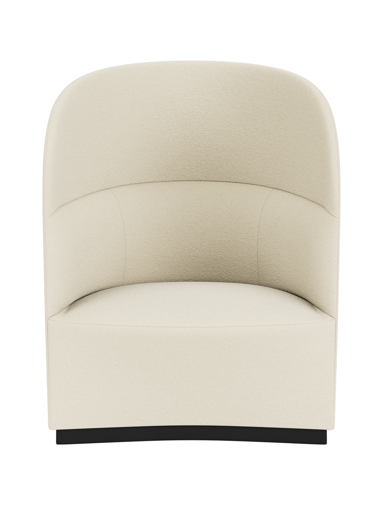 Front-on photograph of the Tearoom Lounge Chair, High Back, featuring a high, enveloping backrest in creamy textured fabric.