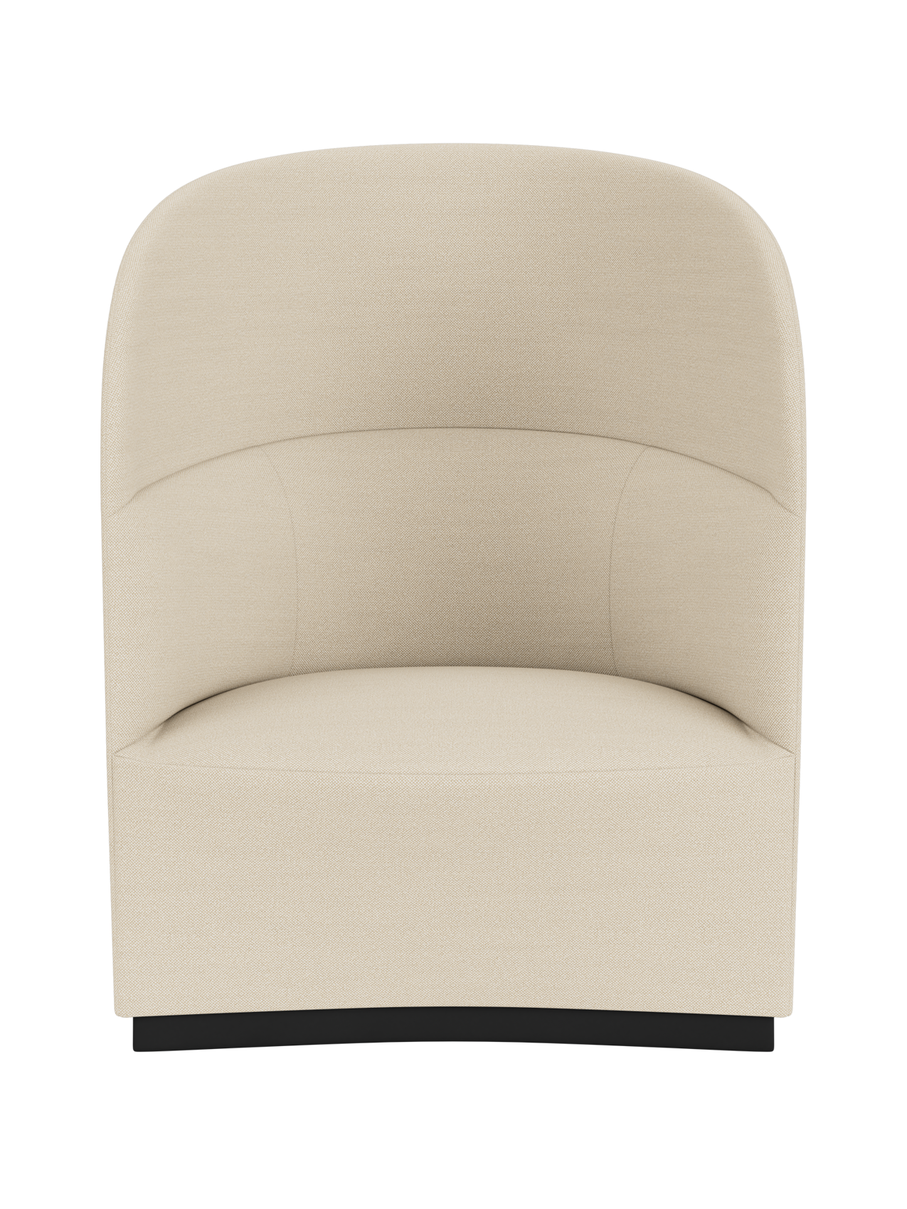 An aerial view of the Tearoom Lounge Chair, High Back, upholstered in a light beige fabric, set against a black background.