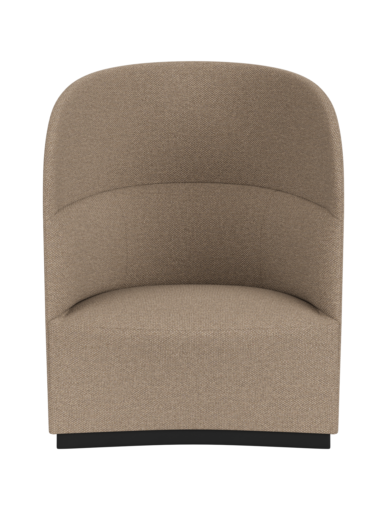 A front-on view of the Tearoom Lounge Chair, High Back, upholstered in textured Logan Flint fabric on a black base.