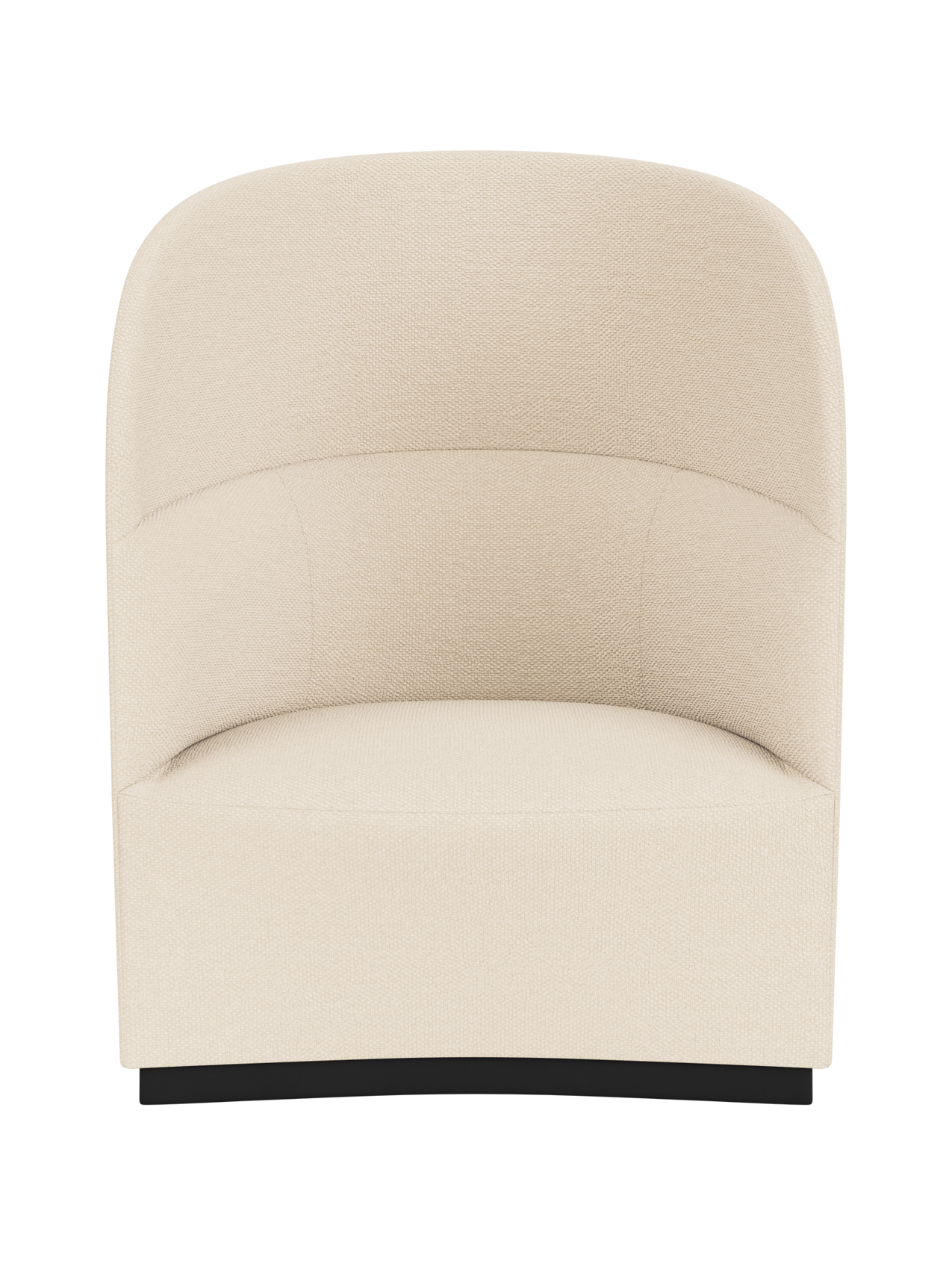 Front view of the Tearoom Lounge Chair, High Back, upholstered in light cream Logan Jasmine fabric with black plinth base.
