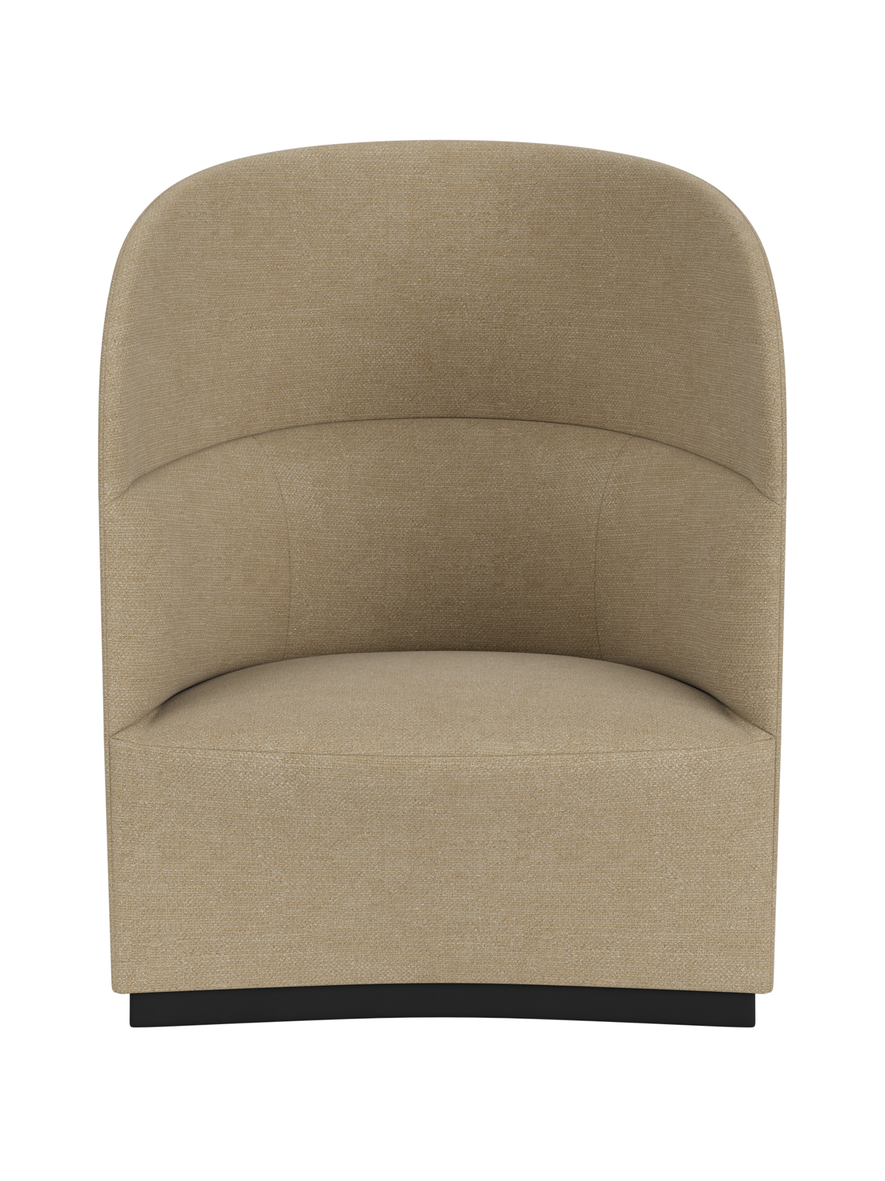Front view of the Tearoom Lounge Chair, High Back, upholstered in beige Audo Bouclé 02 fabric, against a black background.