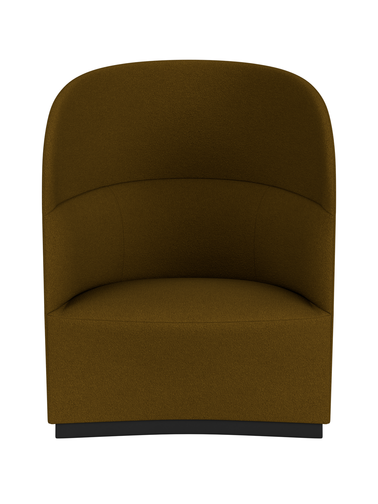 A front-on, slightly high-angle view of the Tearoom Lounge Chair, High Back, in a textured, dark mustard yellow upholstery.