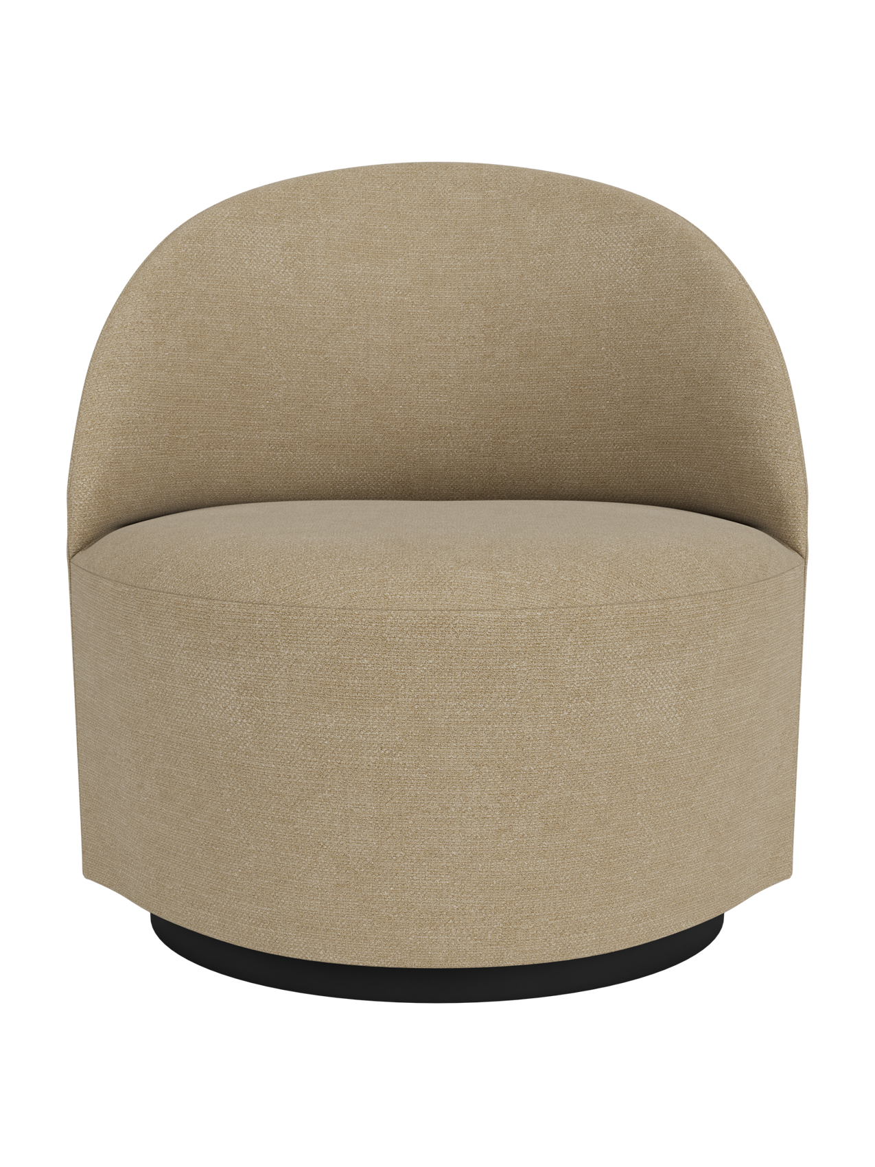 A front view of the Tearoom Lounge Chair, Swivel w/Return, upholstered in a textured, beige Audo Bouclé 02 fabric.