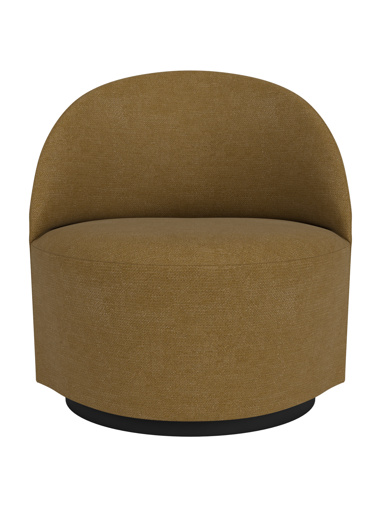 A front view of the Tearoom Lounge Chair, Swivel w/Return, upholstered in a textured, golden-brown Audo Bouclé 06 fabric.
