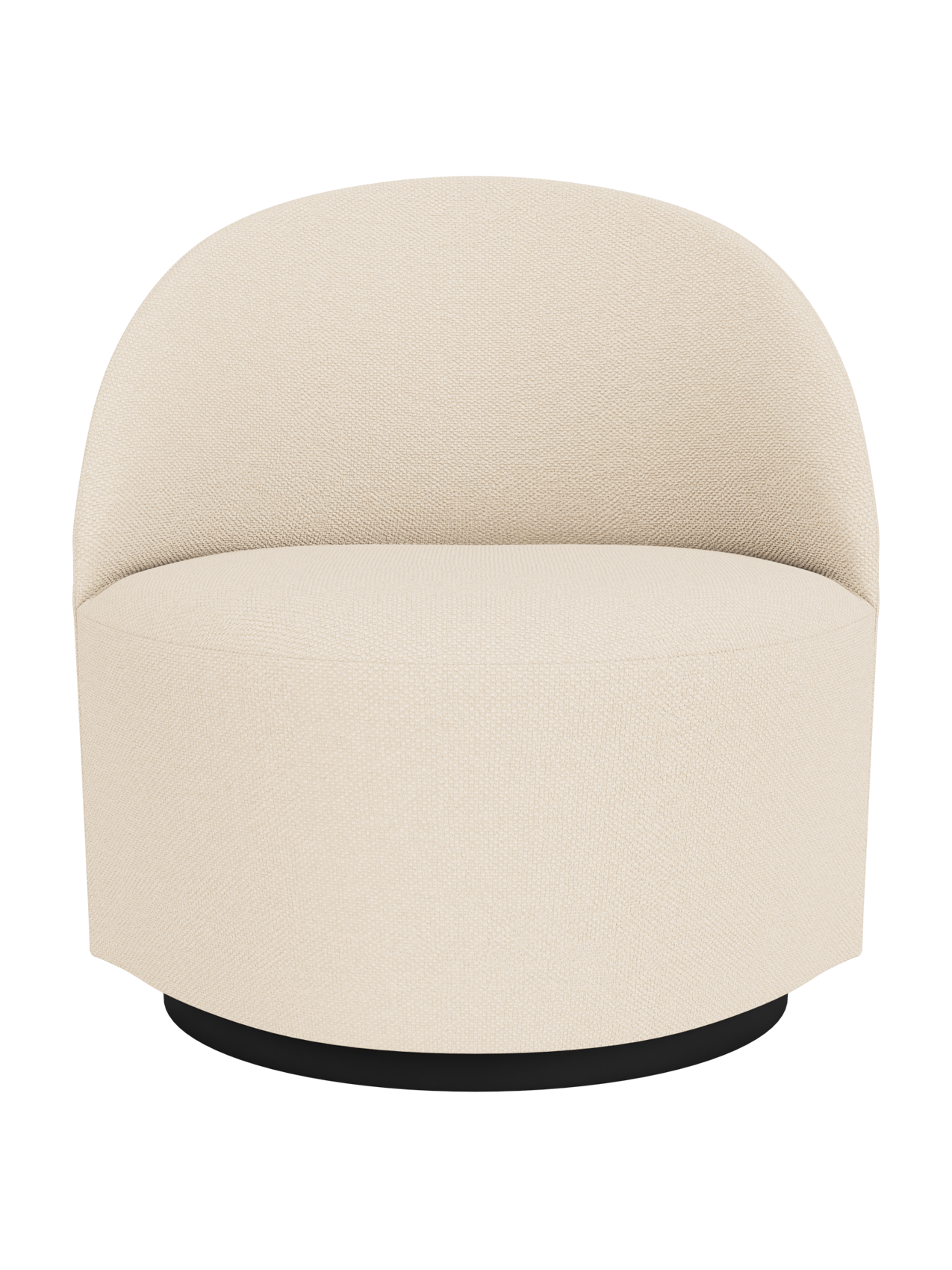 Front view of Tearoom Lounge Chair, Swivel w/Return in a textured, light cream Logan Jasmine fabric on a black swivel base.