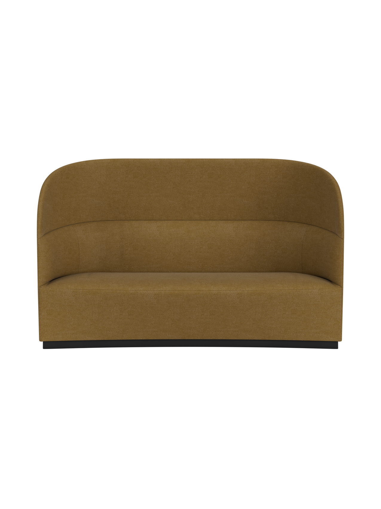 Front view of the Tearoom Sofa, High Back, upholstered in a brownish-gold Audo Bouclé 06 fabric, on a black background.