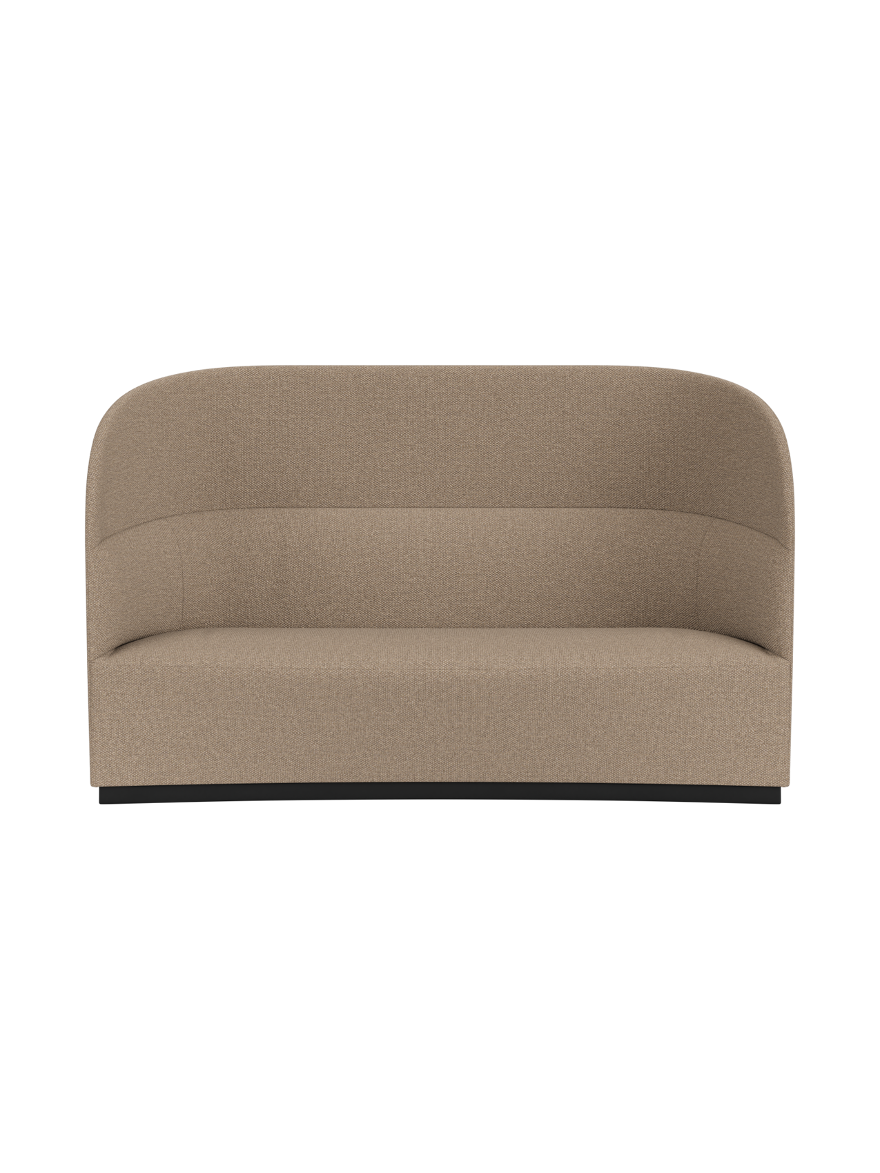 A front-on view of the Tearoom Sofa, High Back, upholstered in textured Logan Flint fabric against a plain black background.