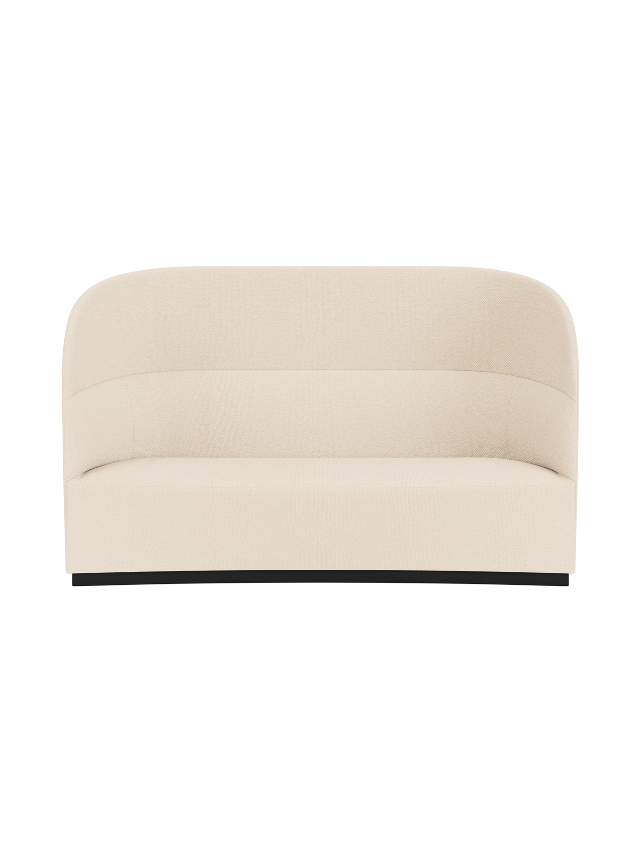 A front view of the Tearoom Sofa, High Back, upholstered in light cream Logan Jasmine fabric with a high, curved back.