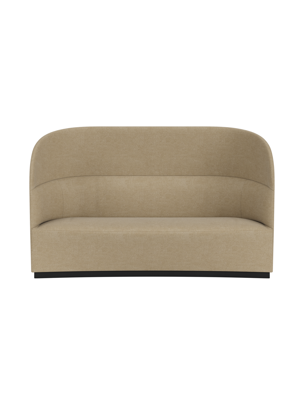Front view of the Tearoom Sofa, High Back in a sandy-coloured Audo Bouclé 02 fabric, against a solid black background.