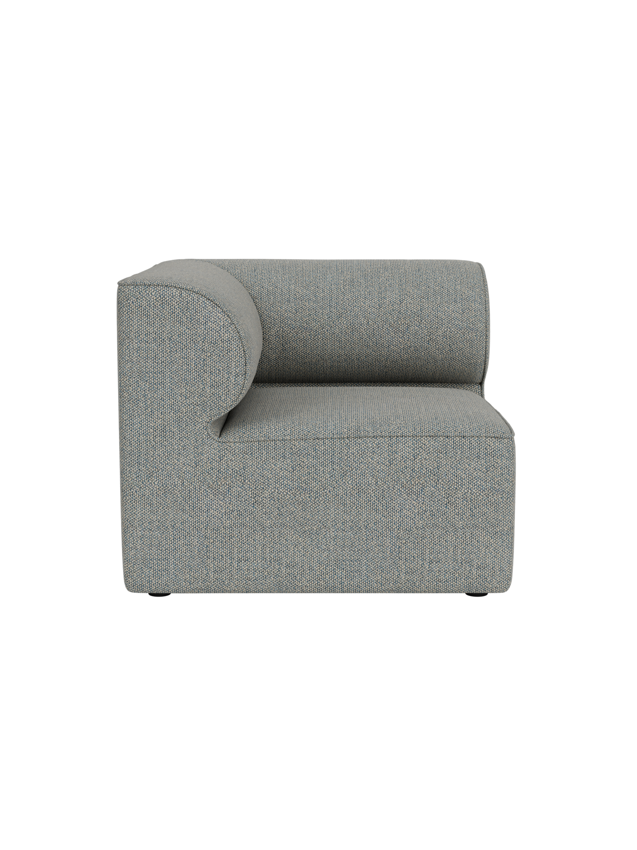 Top-down view of the Eave Modular Sofa, 86, Corner in light blue-grey textured fabric against a black background.