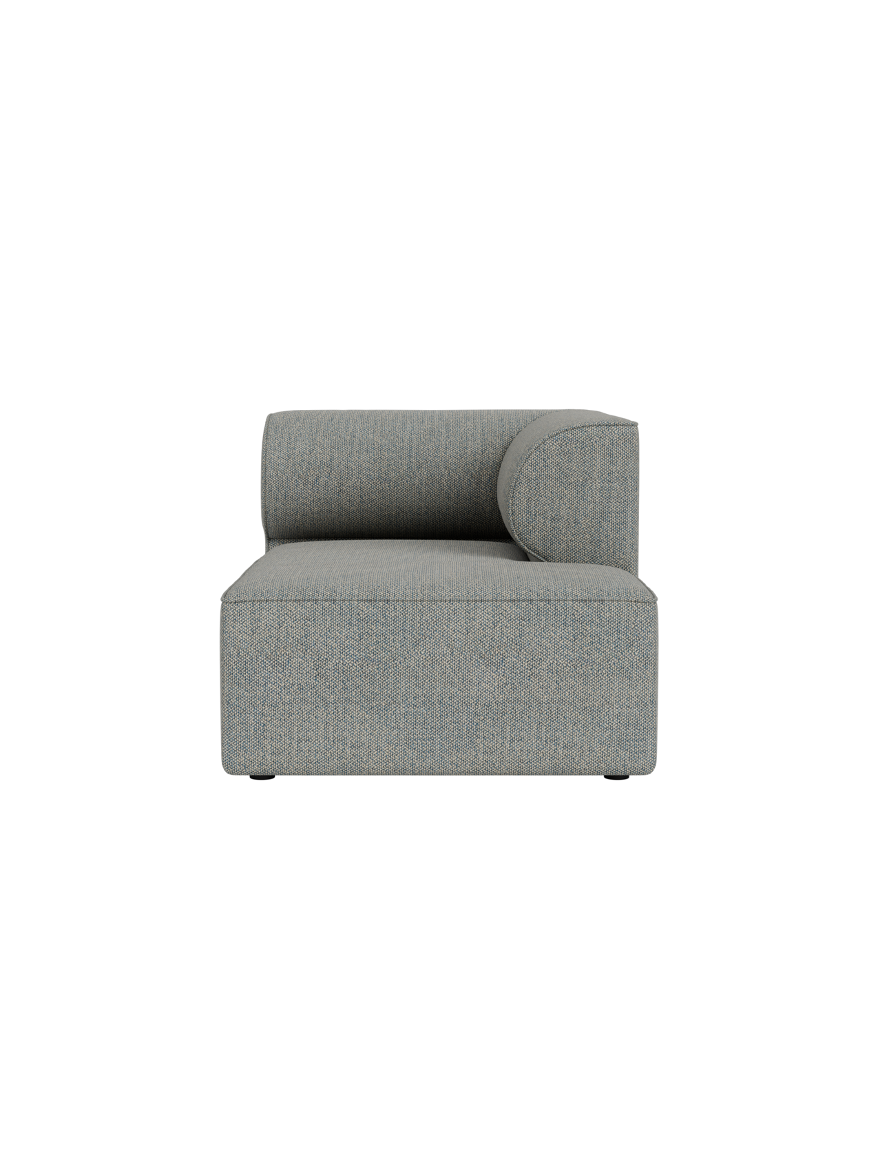 Front view of the Eave Modular Sofa, 86, Chaise Longue module in a light grey textured fabric against a black background.
