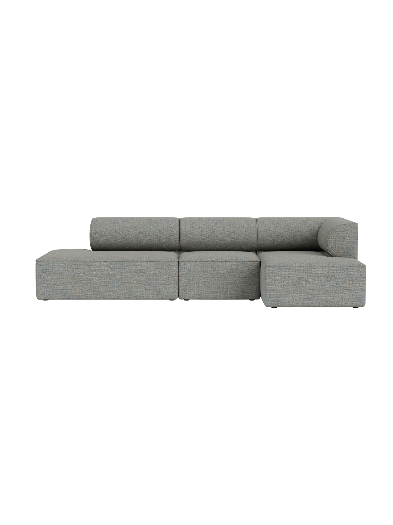 Front view of the Eave Modular Sofa, 86, 3.5-seater, shown in a light grey fabric against a plain black background.