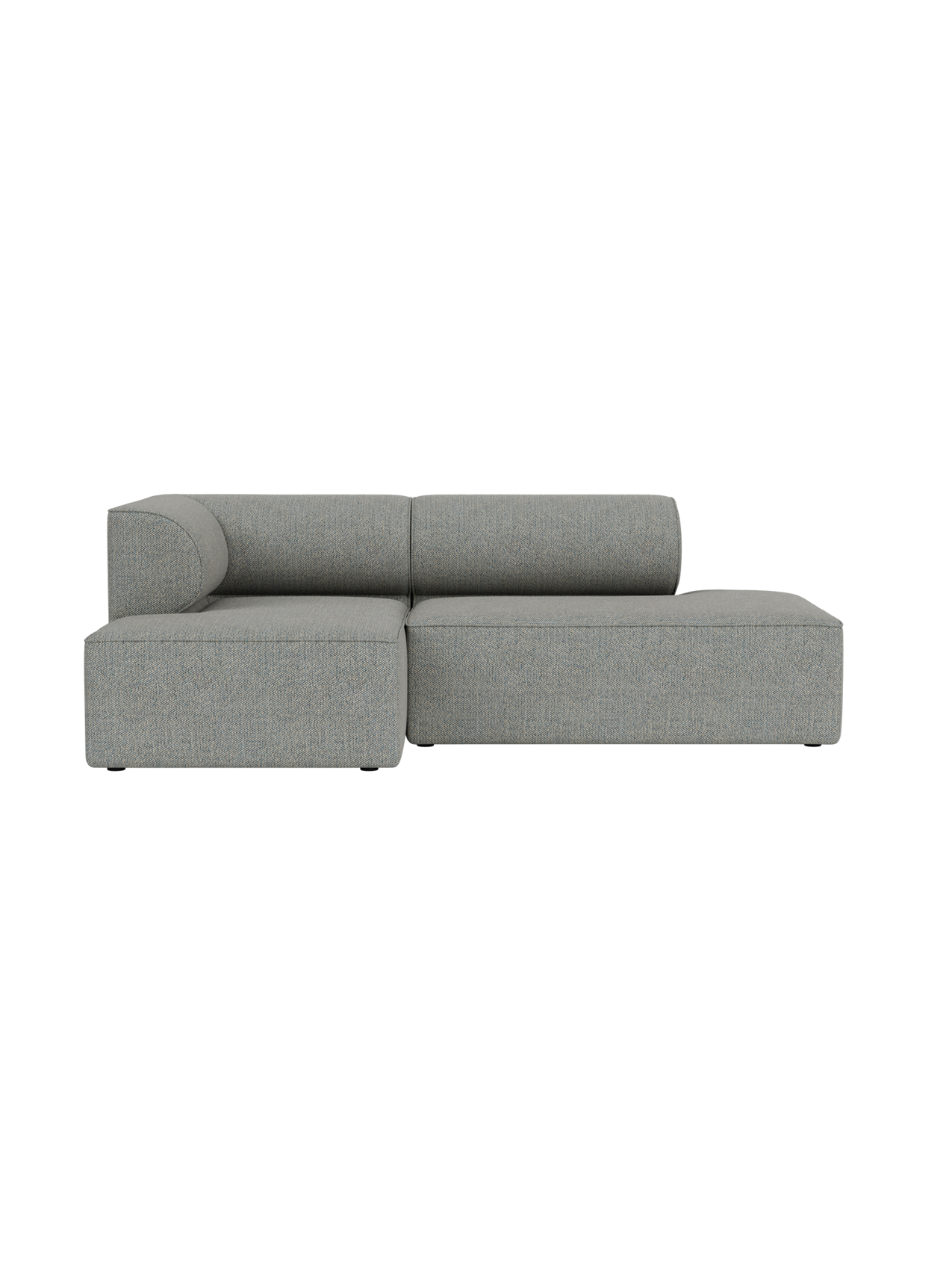 Front view of the Eave Modular Sofa, a 2.5-seater with a chaise longue upholstered in a light grey textured fabric.