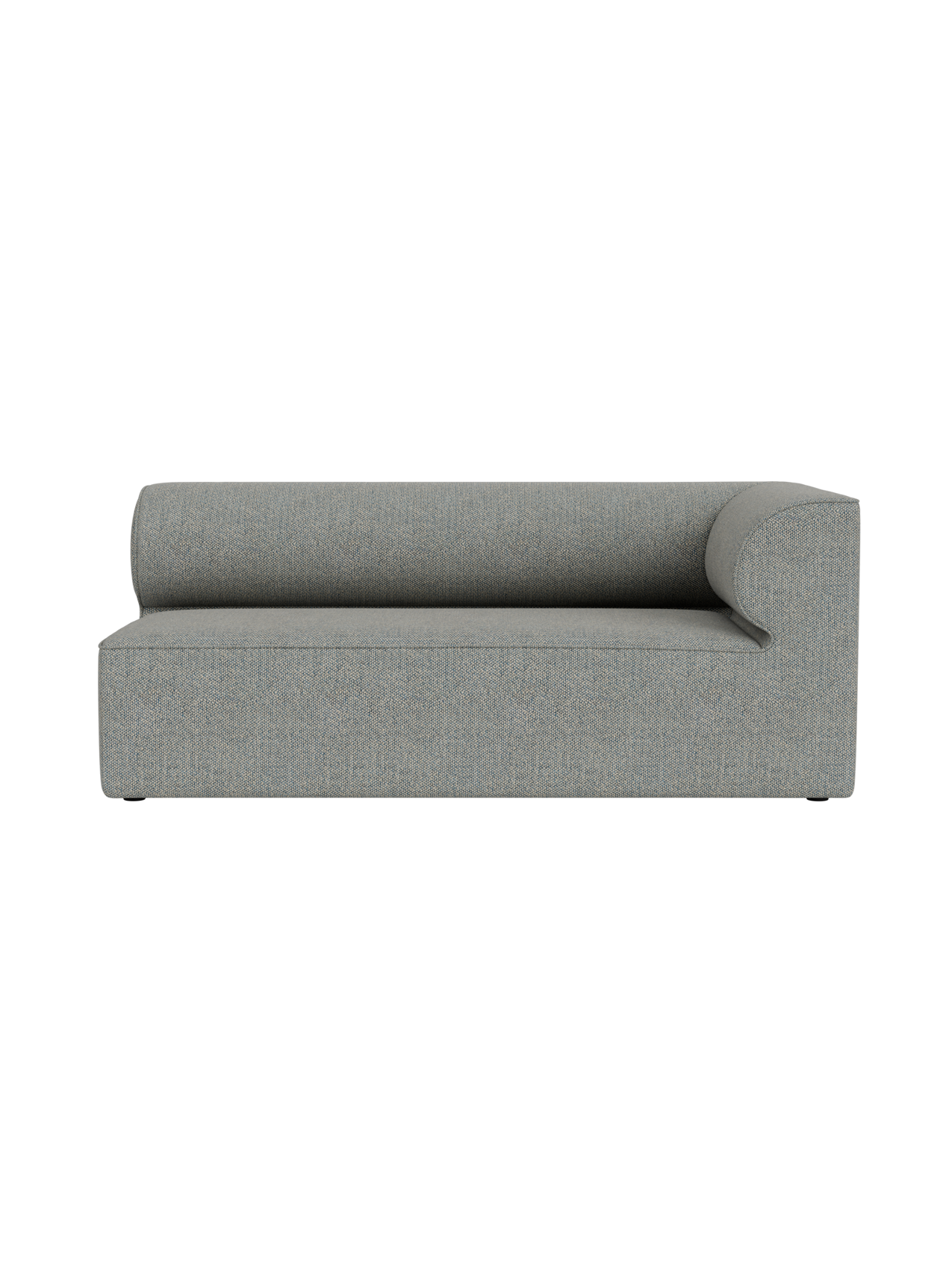 Front view of the Eave Modular Sofa, 86, Corner 172. The light grey upholstered module features a distinctive curved armrest.