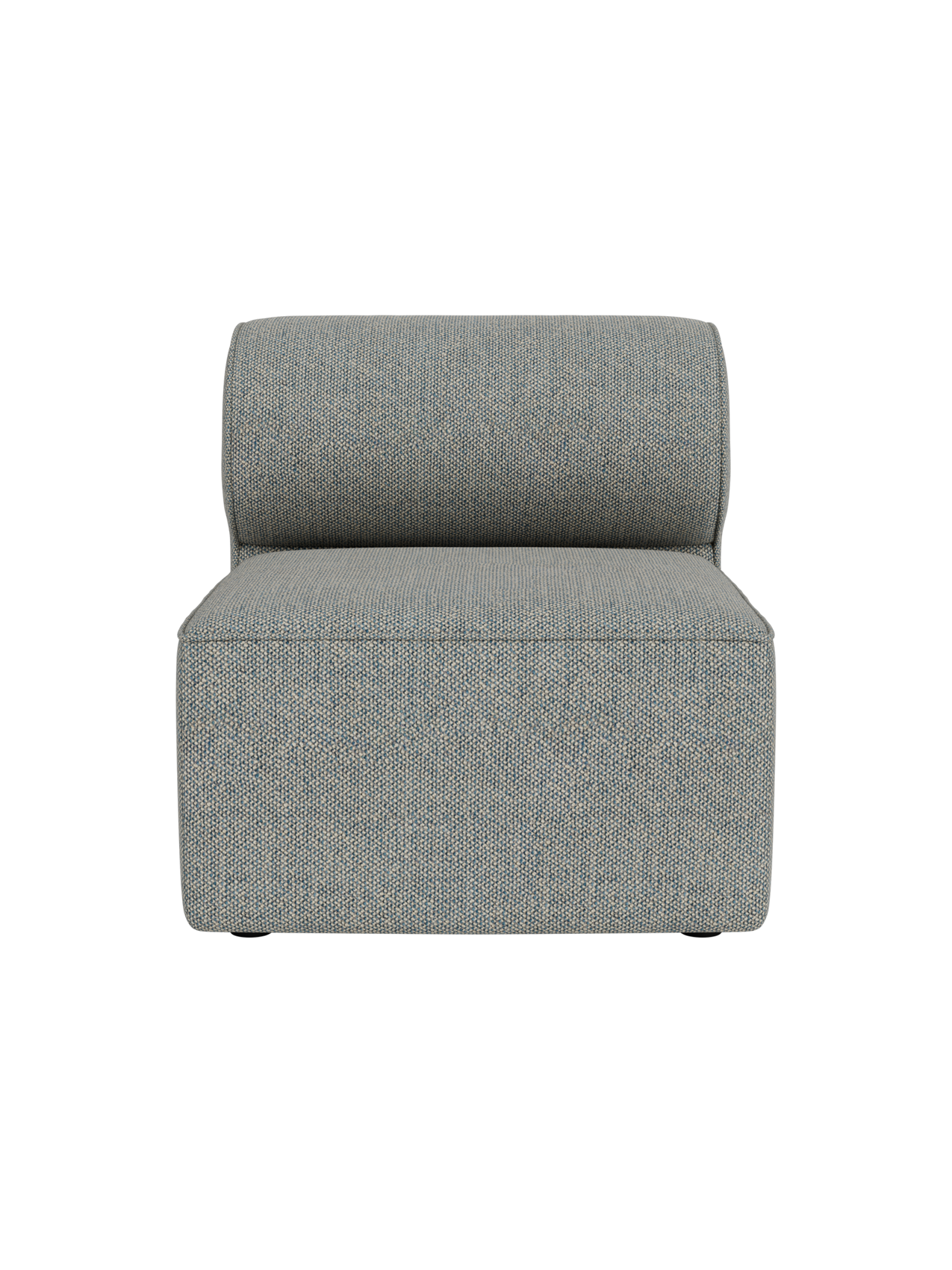 Front view of the Eave Modular Sofa, 86, Open Section, in light blue and grey textured fabric, on a black background.