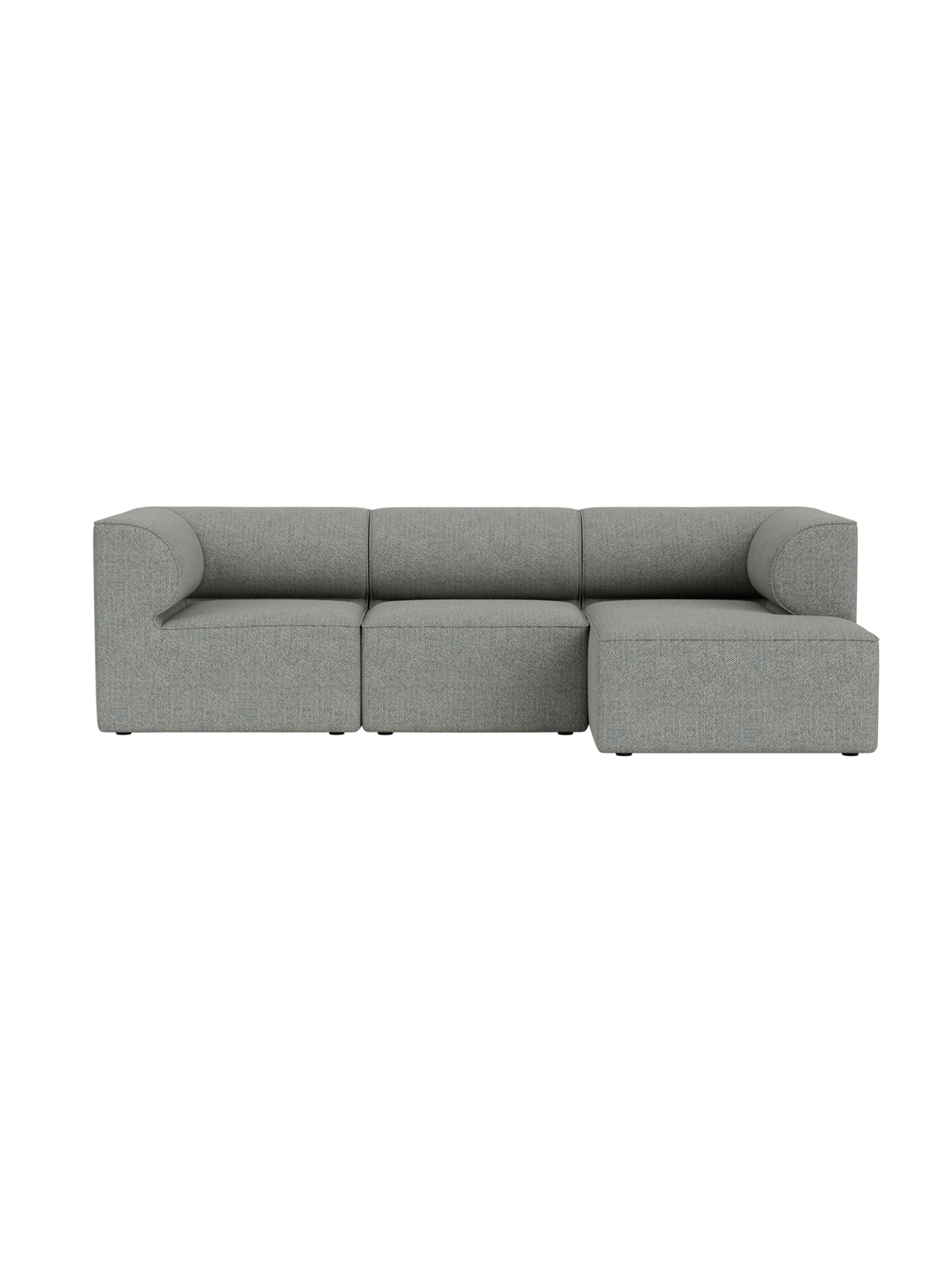 Front view of the Eave Modular Sofa 86, 3-seater. The light grey sofa features a chaise longue on the right.
