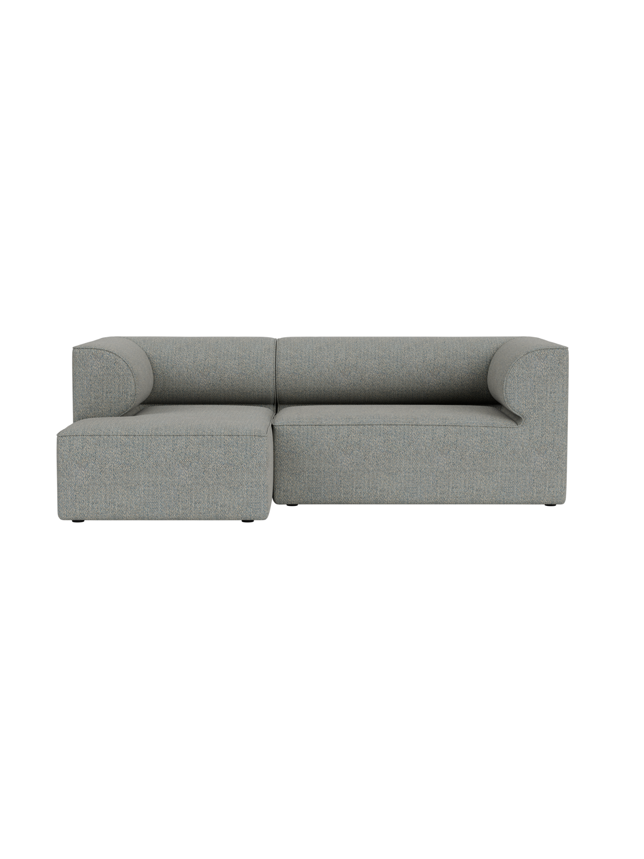 Front-facing view of the Eave Modular Sofa, 3-seater, with a left-hand chaise longue in a light grey textured upholstery.