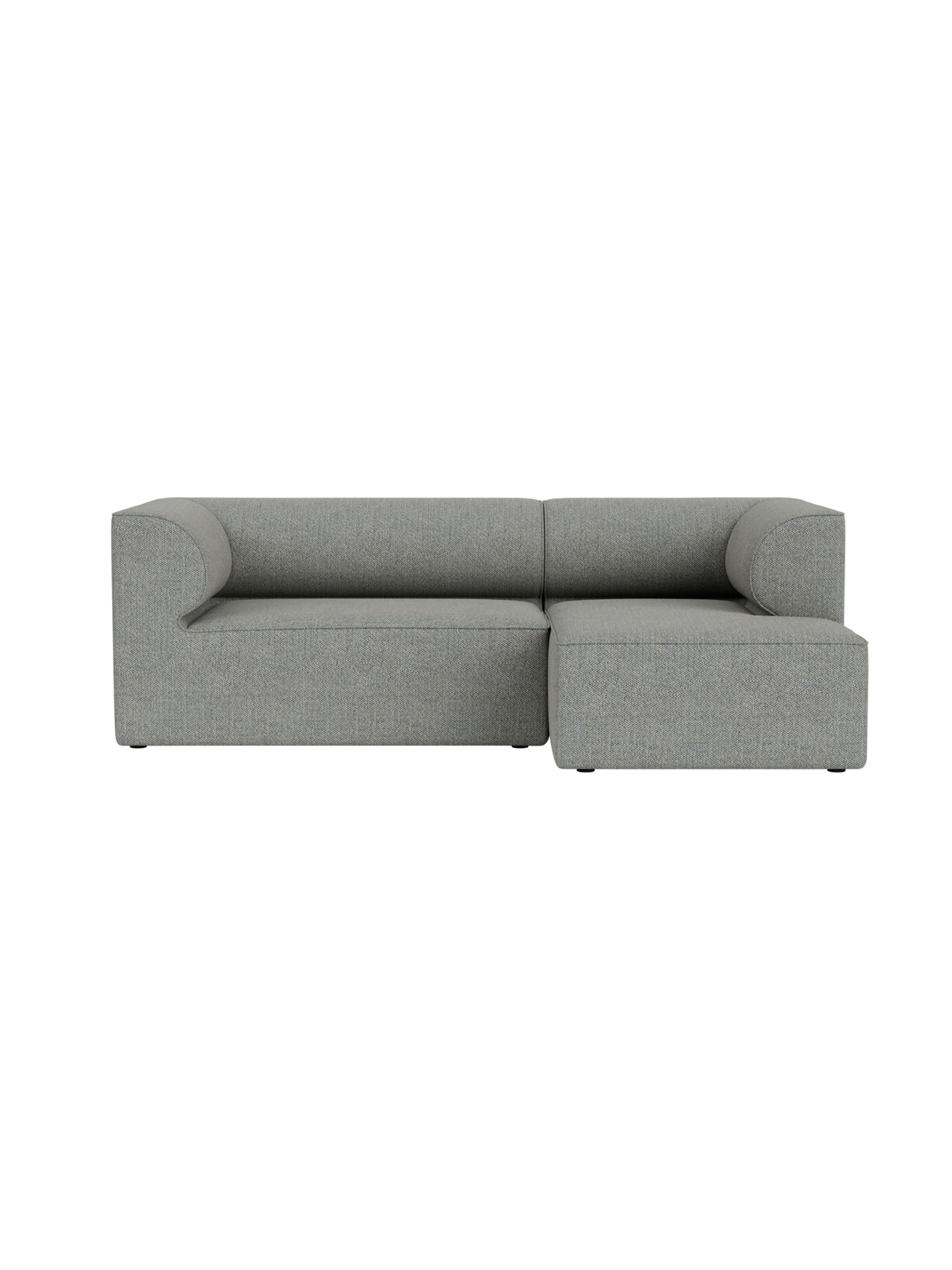 Front-facing view of the Eave Modular Sofa, 86, 3-seater, upholstered in a light grey fabric with a right-side chaise longue.