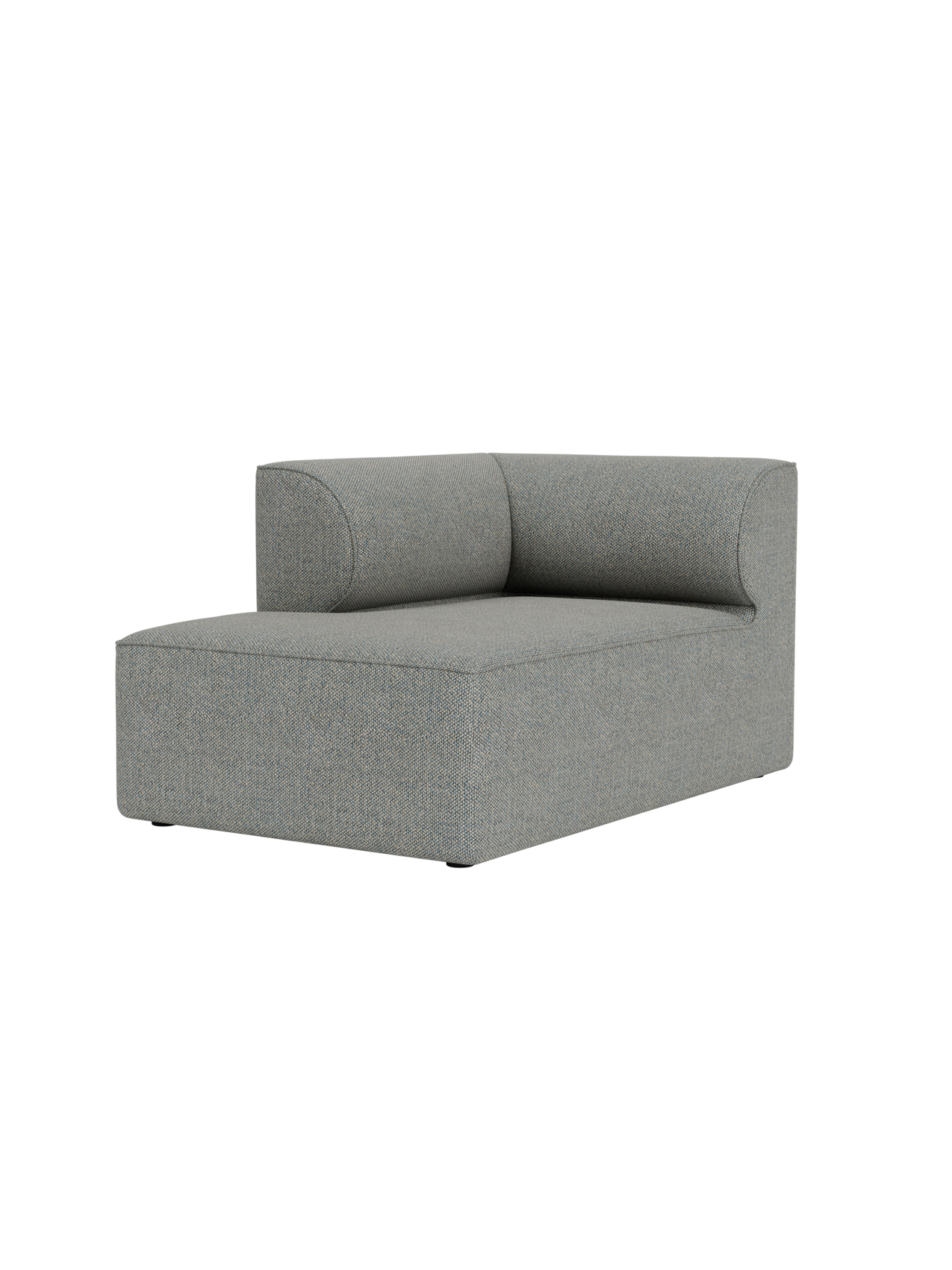 A three-quarter view of the Eave Modular Sofa, 86, Chaise Longue module upholstered in a light grey textured fabric.