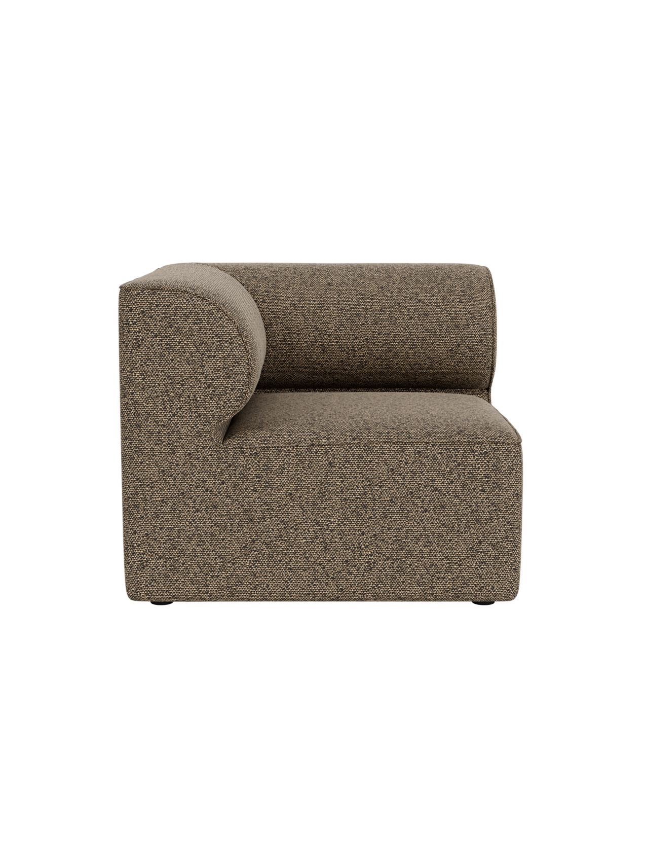 A side view of the Eave Modular Sofa, 86, Corner, upholstered in a textured brown fabric and isolated on a black background.