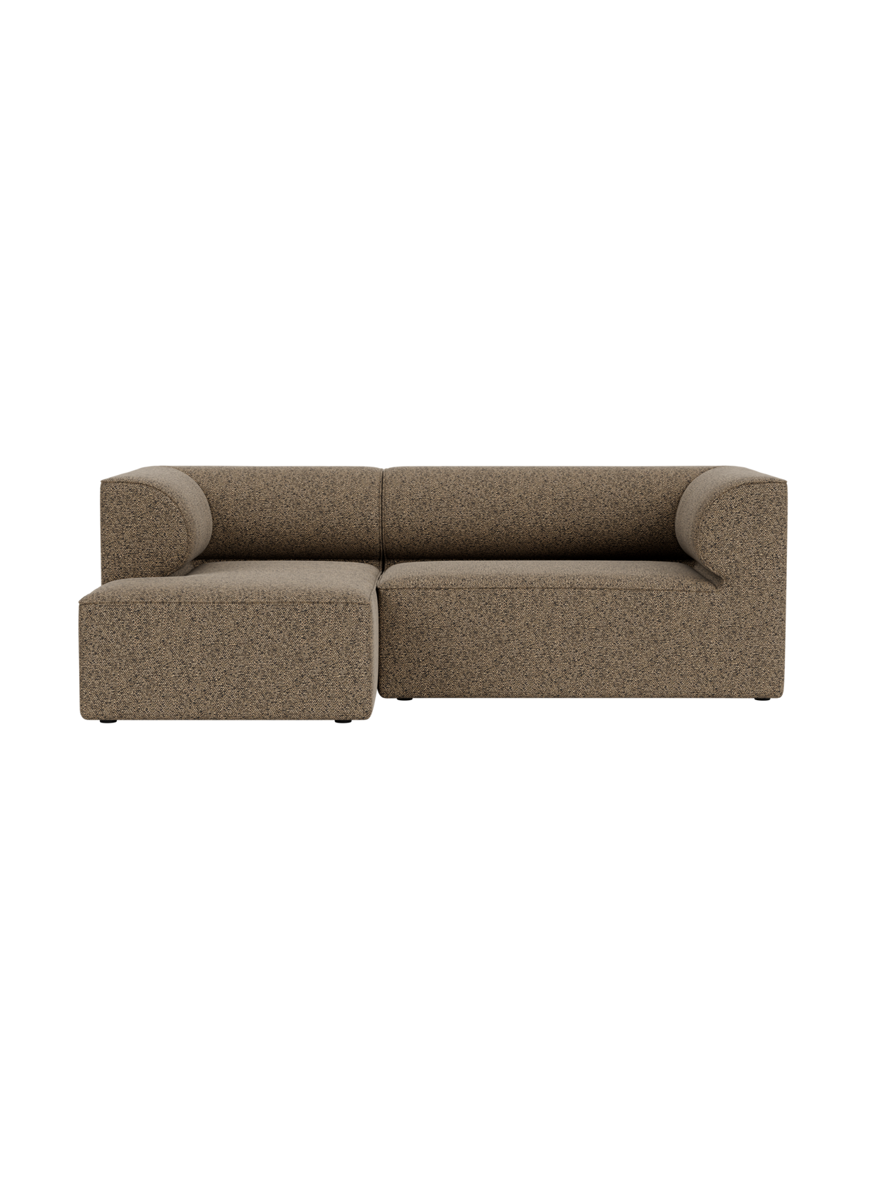 A front-on view of the Eave Modular Sofa, 86, 3-seater, Configuration 6, shown in a brown textured fabric with a left chaise.