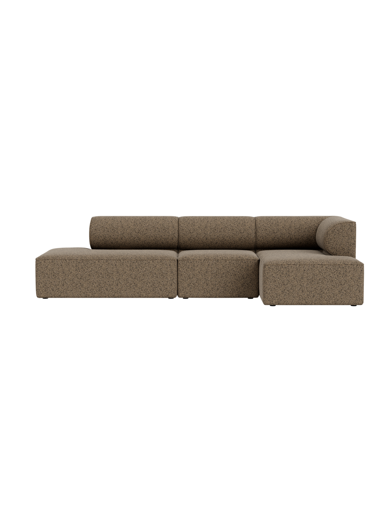 Front view of the Eave Modular Sofa, 86, a 3.5-seater in a brown textured fabric, with a chaise longue and corner armrest.