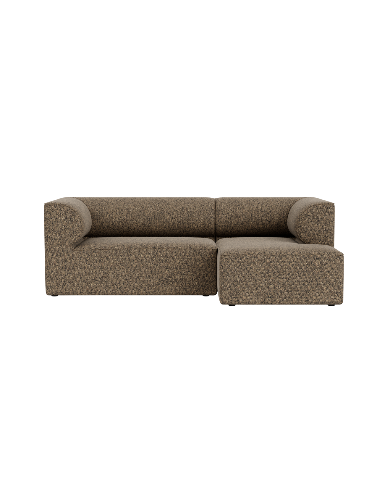 Front view of the Eave Modular Sofa 3-seater with a right-hand chaise longue, upholstered in a textured brown fabric.