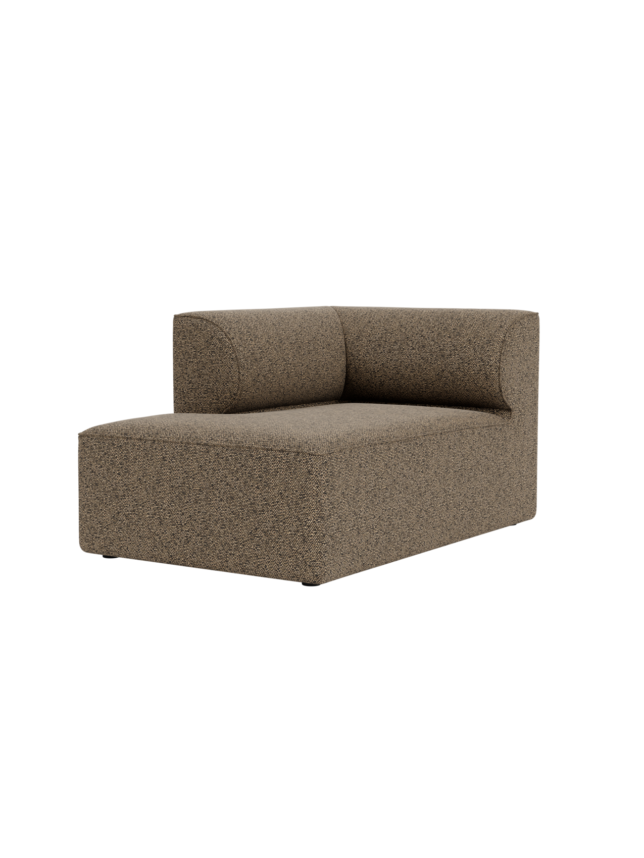 Eave Modular Sofa, 86, Chaise Longue module in brown textured fabric, at a side angle on a black background.