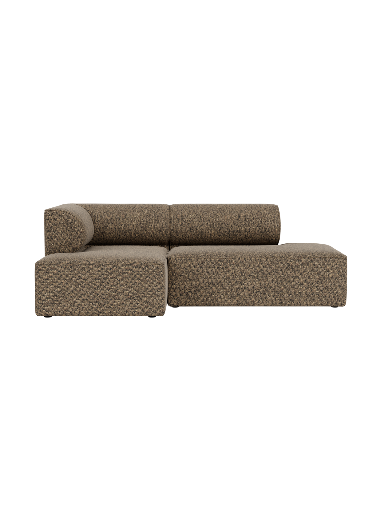 Eave Modular Sofa, 86, 2.5-seater with left chaise longue. Upholstered in brown textured fabric with a curved armrest.