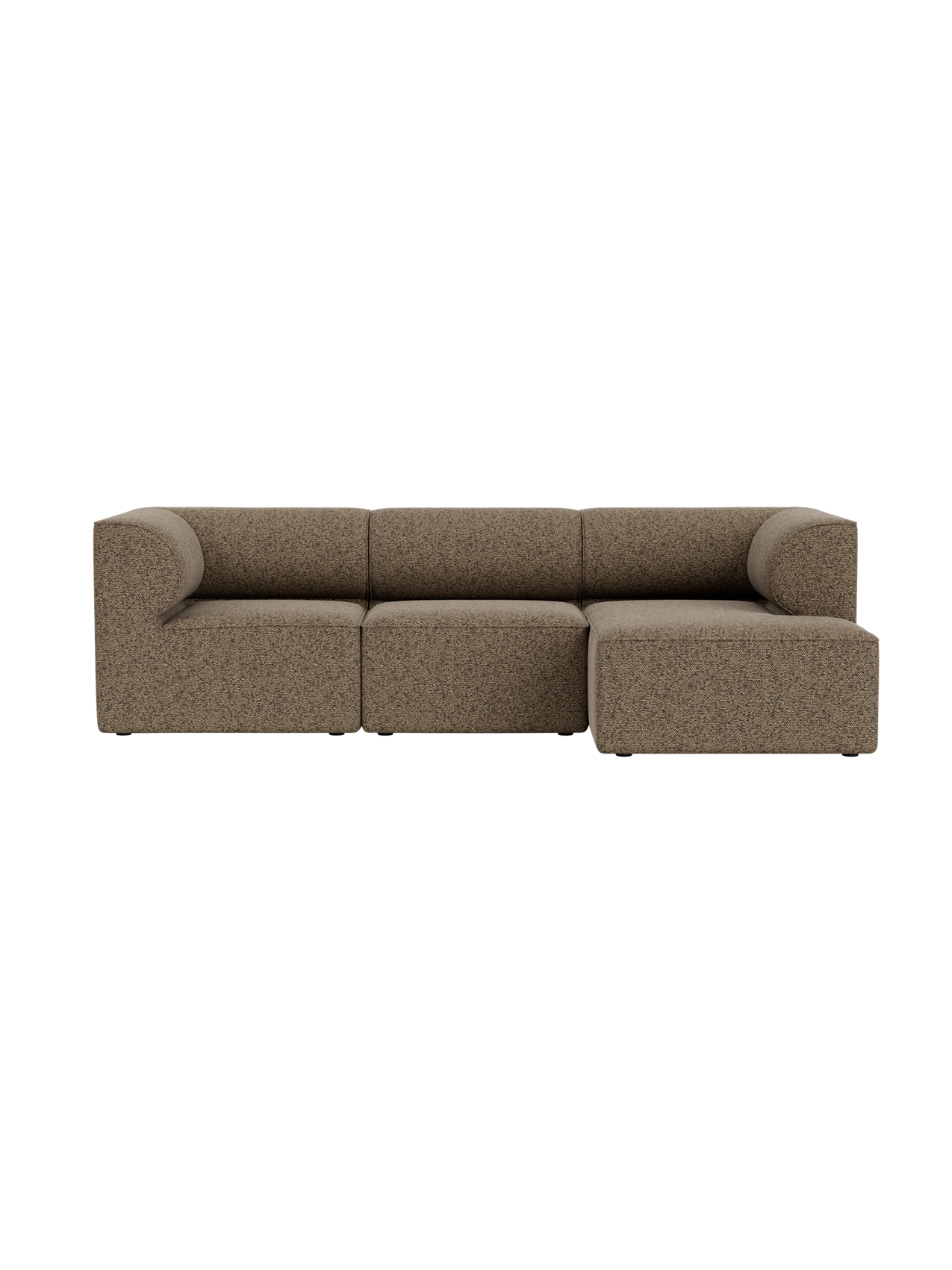 Front view of the Eave Modular Sofa, 86, 3-seater, Configuration 11, in a textured brown fabric against a black background.
