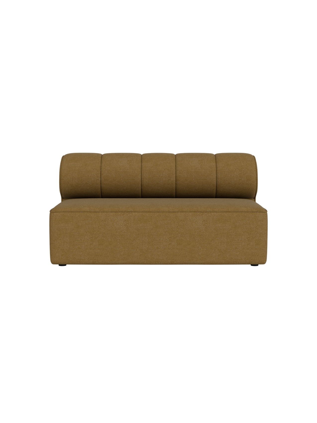 Front view of the Eave Seamline Modular Sofa, Open Section 172, in a mustard Audo Bouclé 06 fabric on a black background.