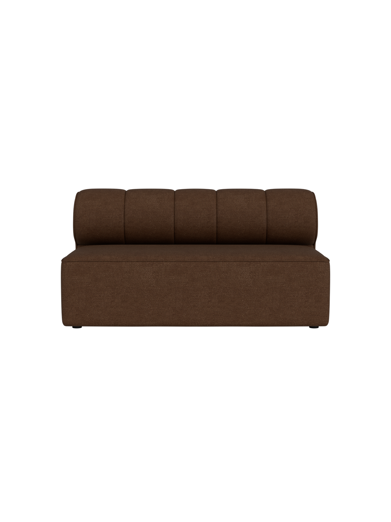 Front view of the Eave Seamline Modular Sofa, Open Section 172, in brown Audo Bouclé 07 fabric against a black background.