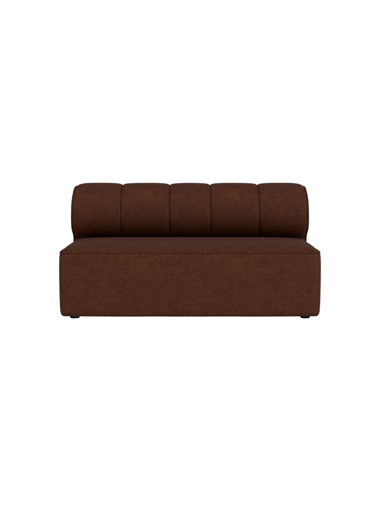 A front view of the Eave Seamline Modular Sofa, Open Section 172, upholstered in a textured brown Audo Bouclé 08 fabric.