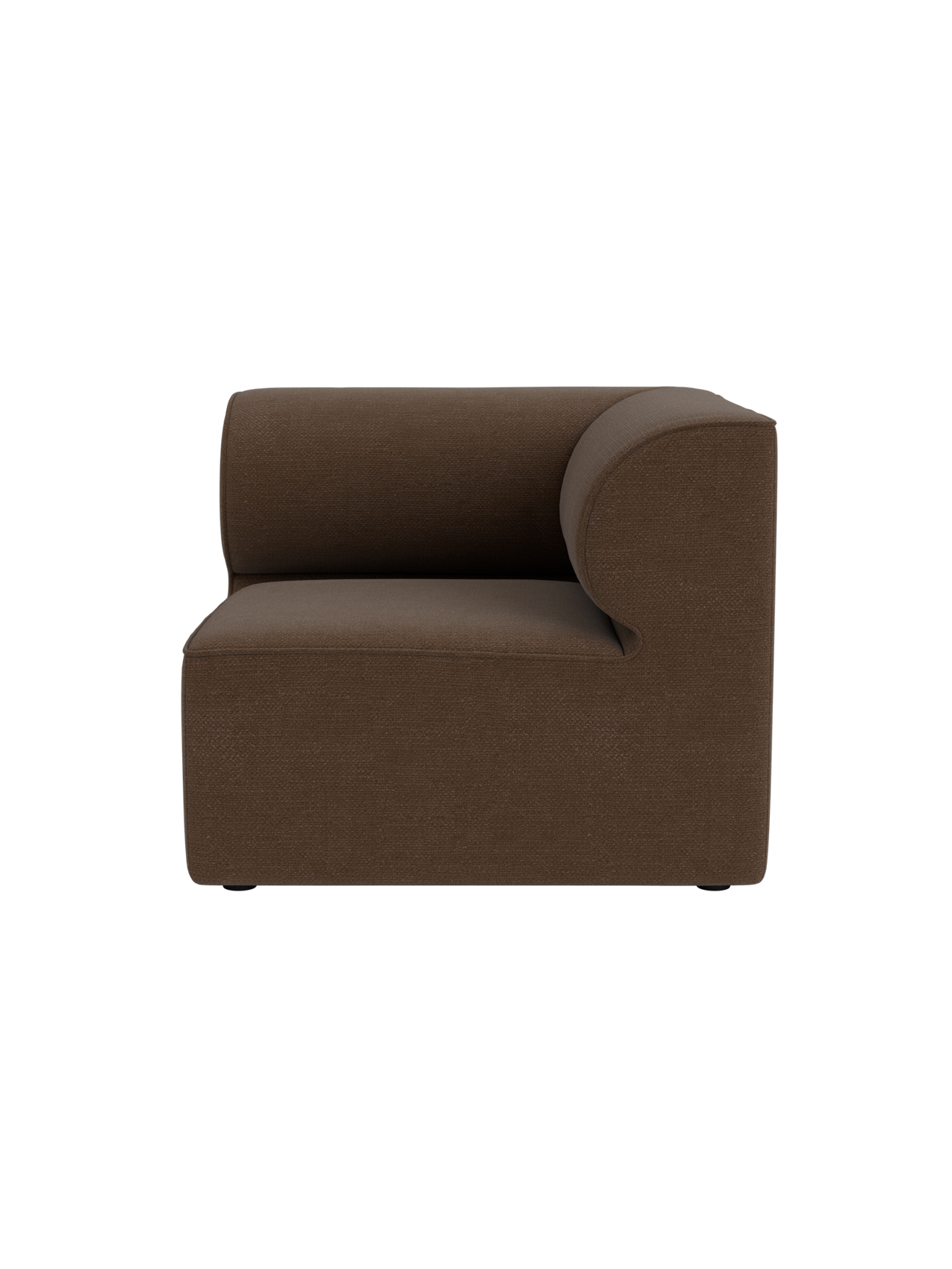 Side view of the Eave Modular Sofa 86 Corner unit in a brown, textured Barnum Boucle fabric, shown on a black background.