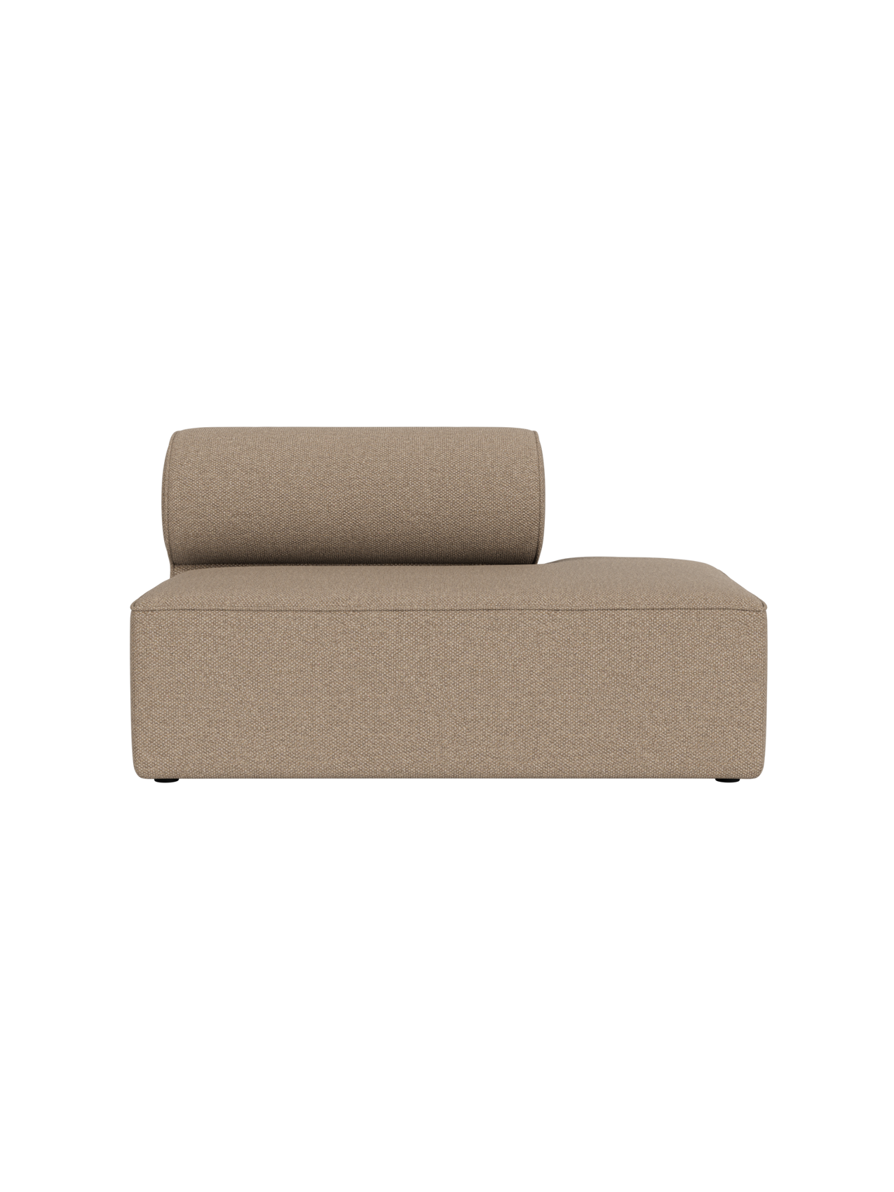 A top-down view of the Eave Modular Sofa's open-end module, upholstered in textured, light brown Logan Flint fabric.