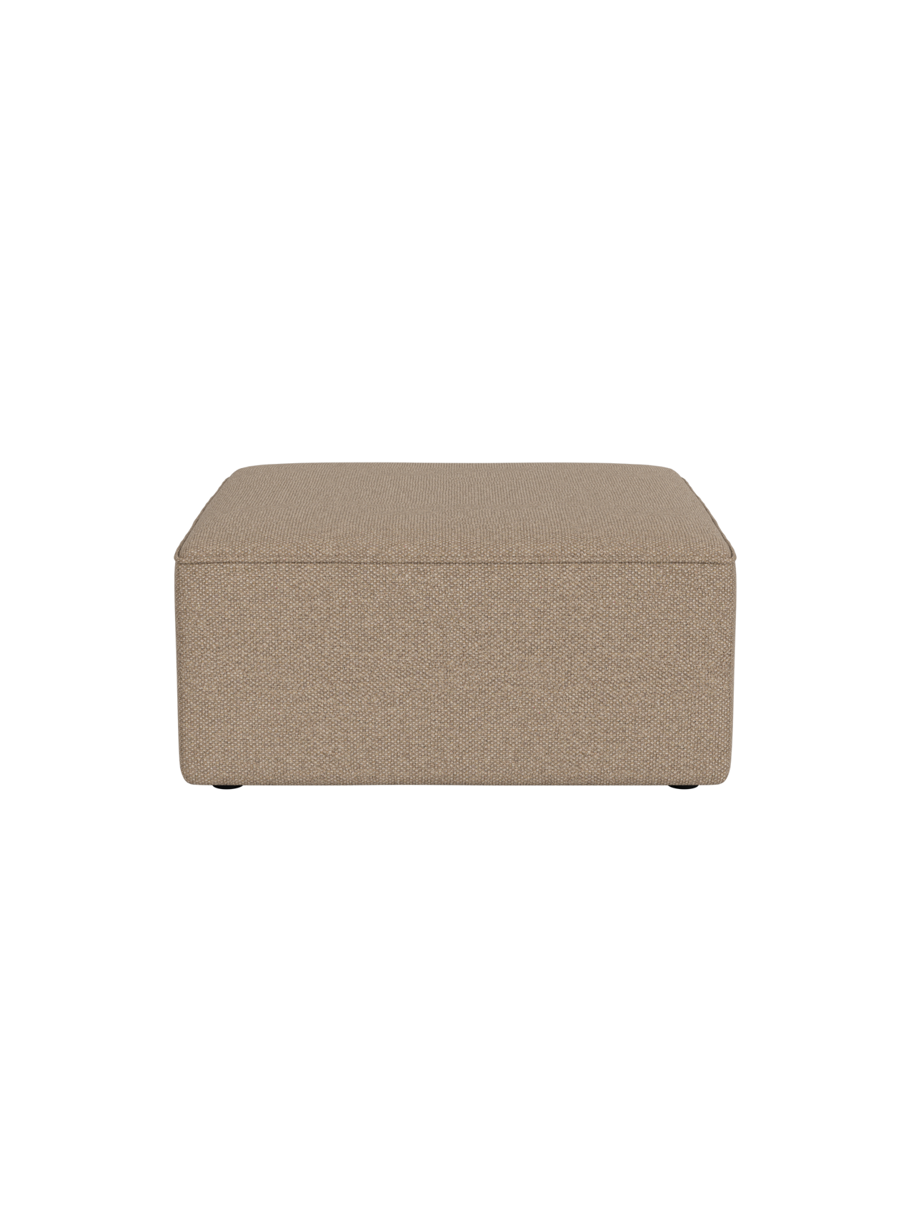 Front view of the square Eave Modular Pouf, 86. Upholstered in light brownish-grey, textured Logan Flint fabric.