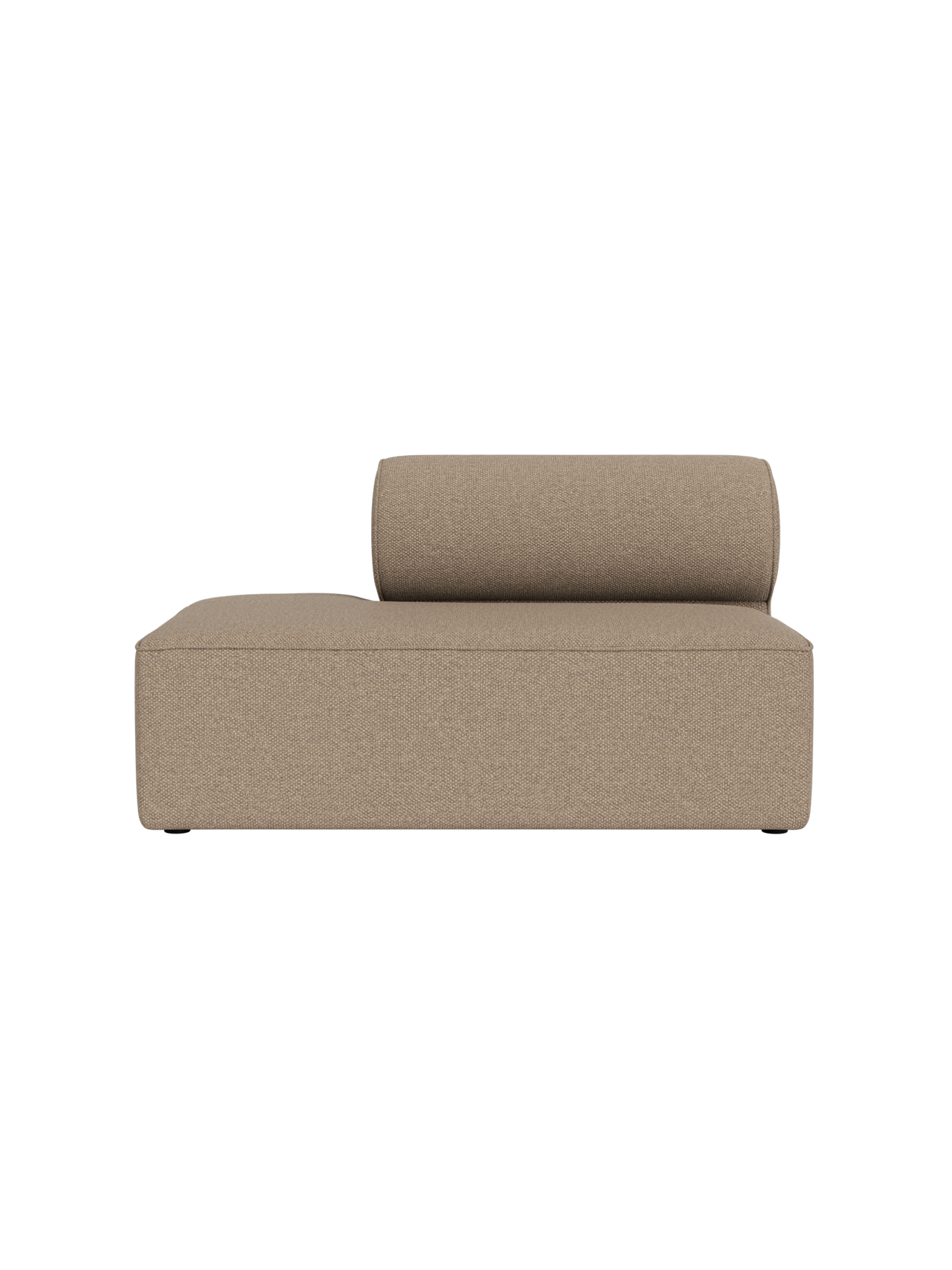 A front-on view of the Eave Modular Sofa, 86, Open End module upholstered in a textured, light brown Logan Flint fabric.