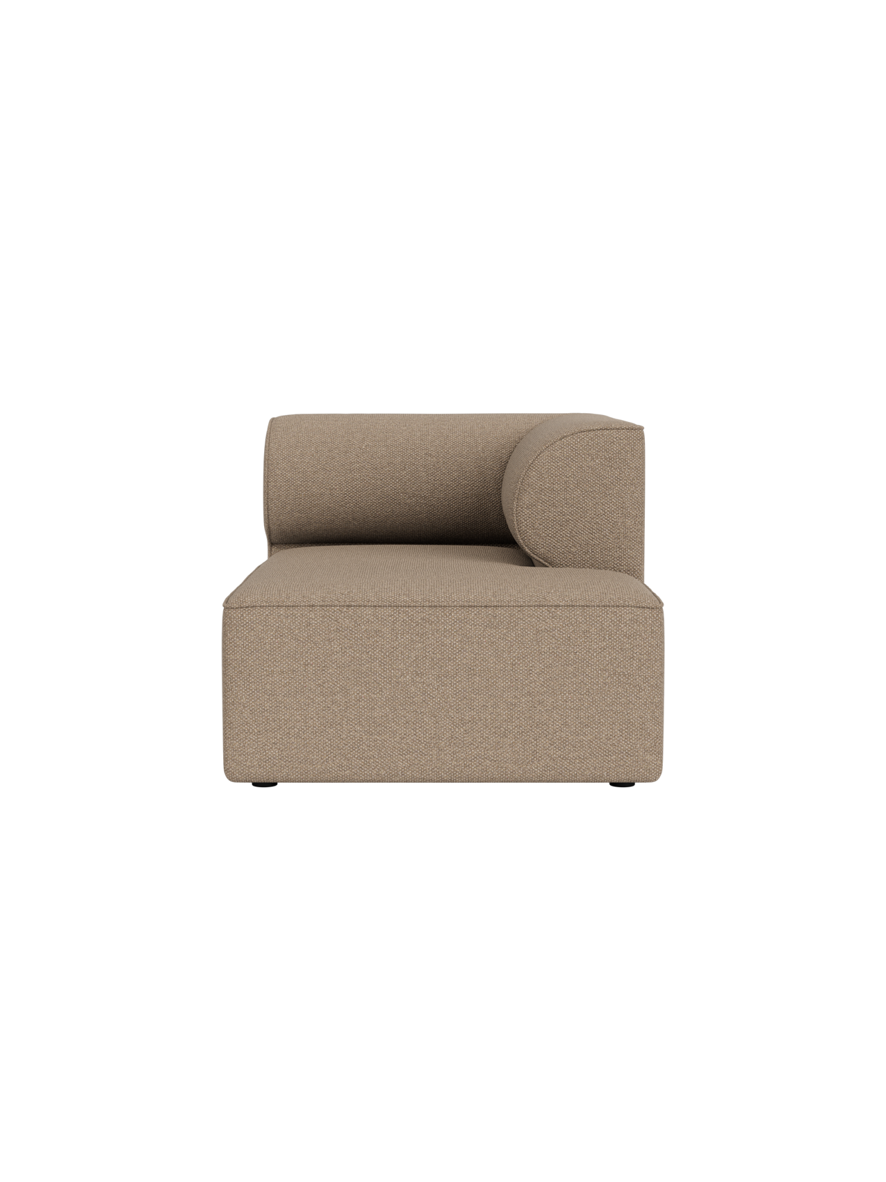 Front view of the Eave Modular Sofa, 86, Chaise Longue in Logan Flint, a textured light brown fabric on a black background.