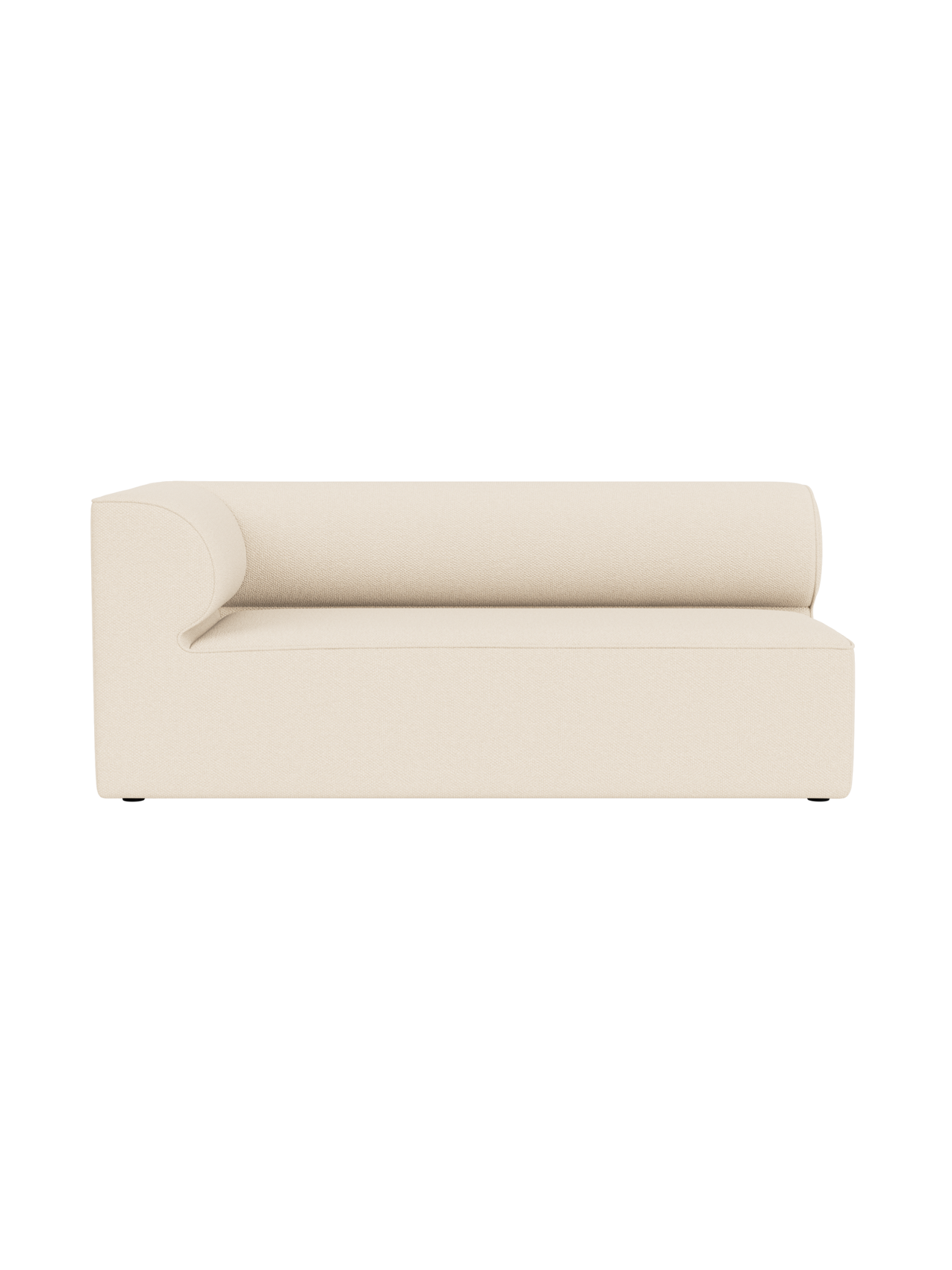 Eave Modular Sofa corner piece in Logan Jasmine fabric. A front view of the light cream module with a curved left armrest.